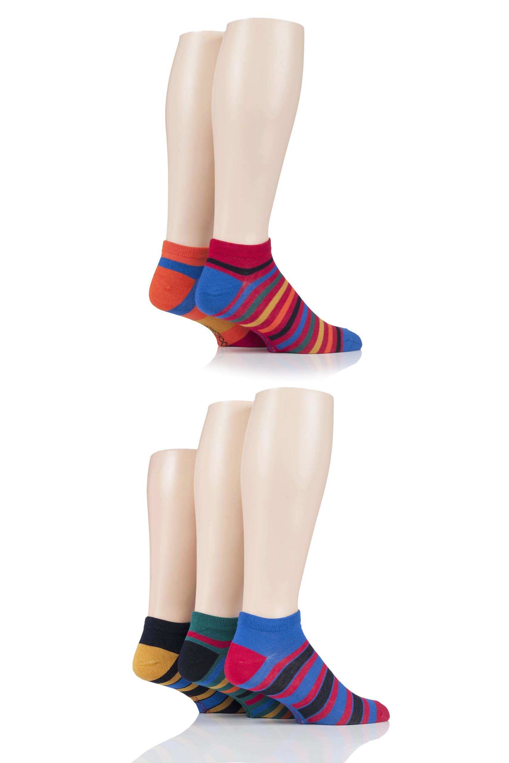 Sockshop Men's Classic Bright Bamboo Striped And Plain Trainer Socks Pack Of 5 7-11