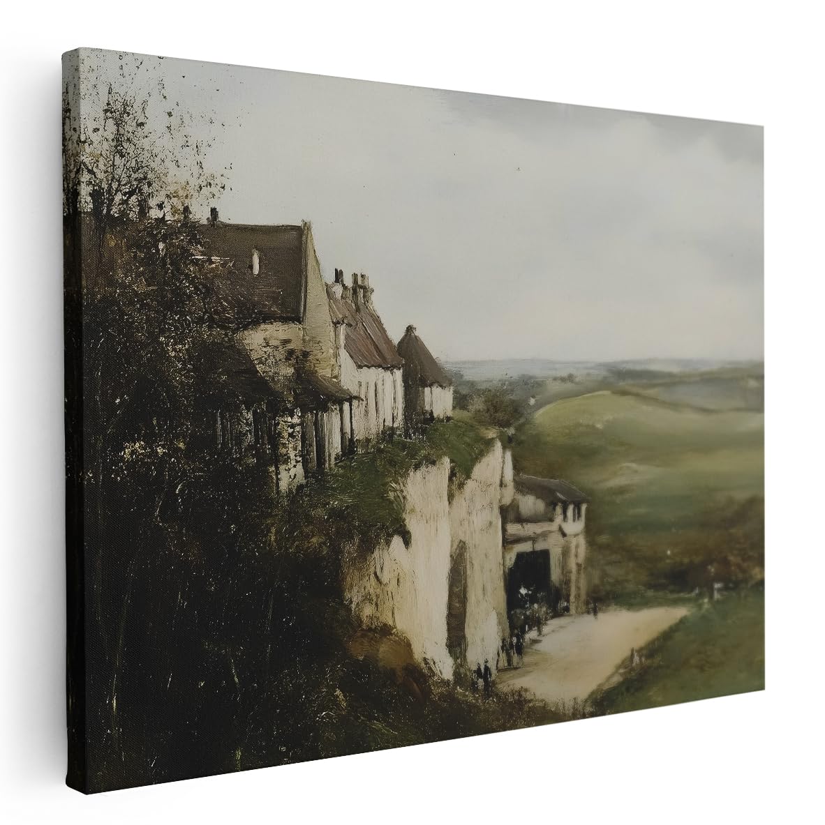 Artaza Leinwand Bilder Landschaftsbilder - 120x90 cm - Groß XXL - Wanddeko Dorf Klippen - Wandbilder Küstenlandschaft - Deko Wohnzimmer