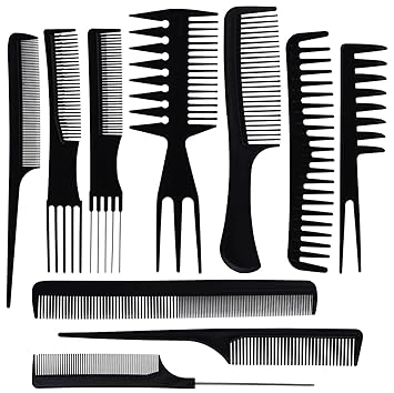 COSLUXE Hair Stylists Professional Styling Comb Set, Great for All Hair Types & Styles Comb set kit Multifunction Anti-Static Barbers Brush Combs Tool for Women Men Kids (10PCS OF 1 SET, BLACK)