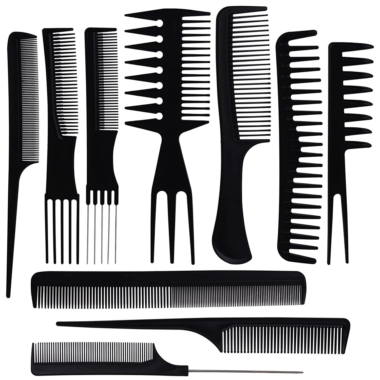 Hair Stylists Professional Styling Comb Set, Great for All Hair Types & Styles Comb set kit Multifunction Anti-Static Barbers Brush Combs Tool for Women Men Kids 10PCS OF 1 SET, BLACK