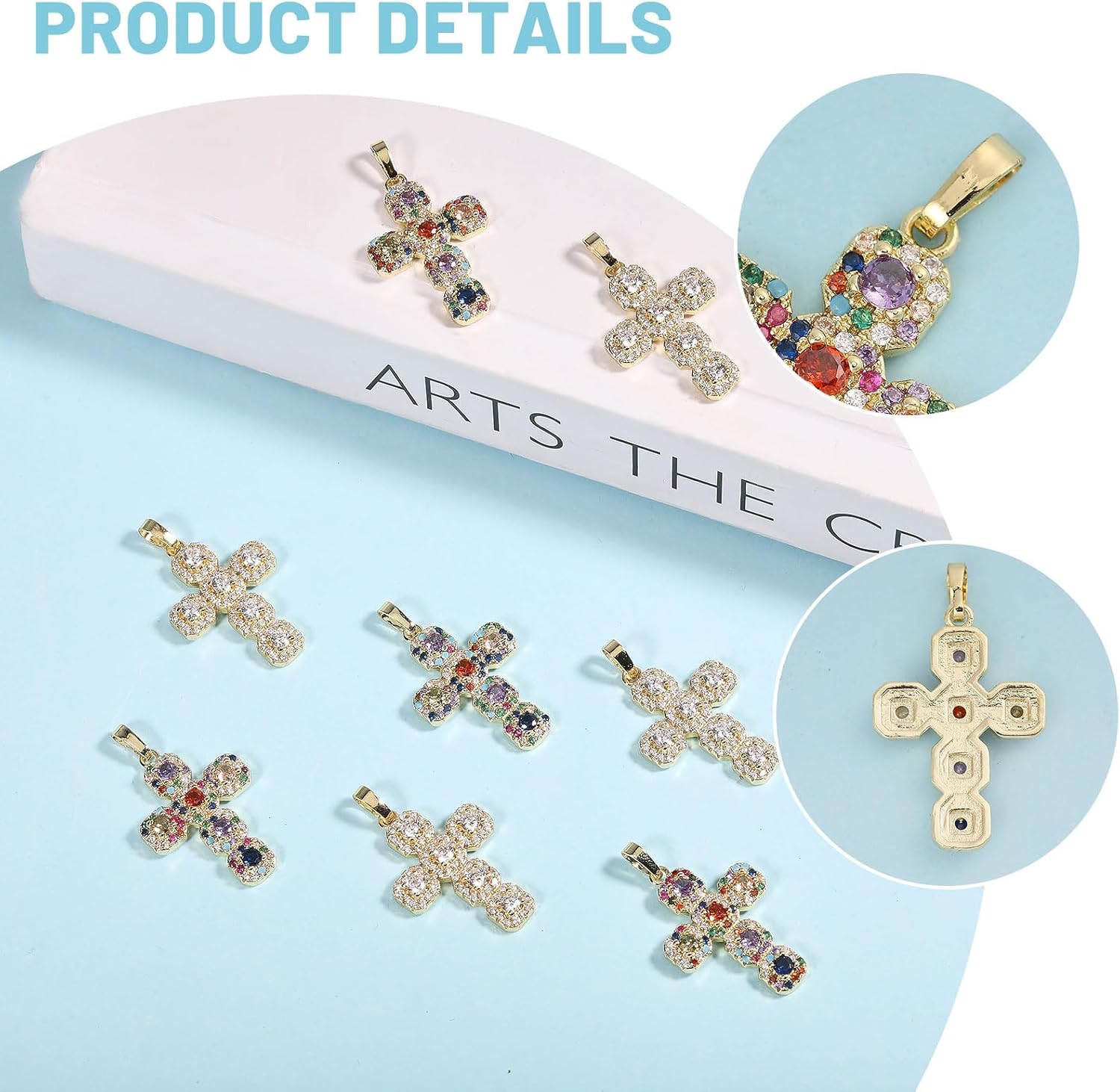 CHGCRAFT 8 Pcs Cross Cubic Zirconia Charm Pendants Brass Micro Cross Charm Real 16K Gold Plated for Jewelry Necklace Bracelet Making Crafts 2 Colors - Image 4