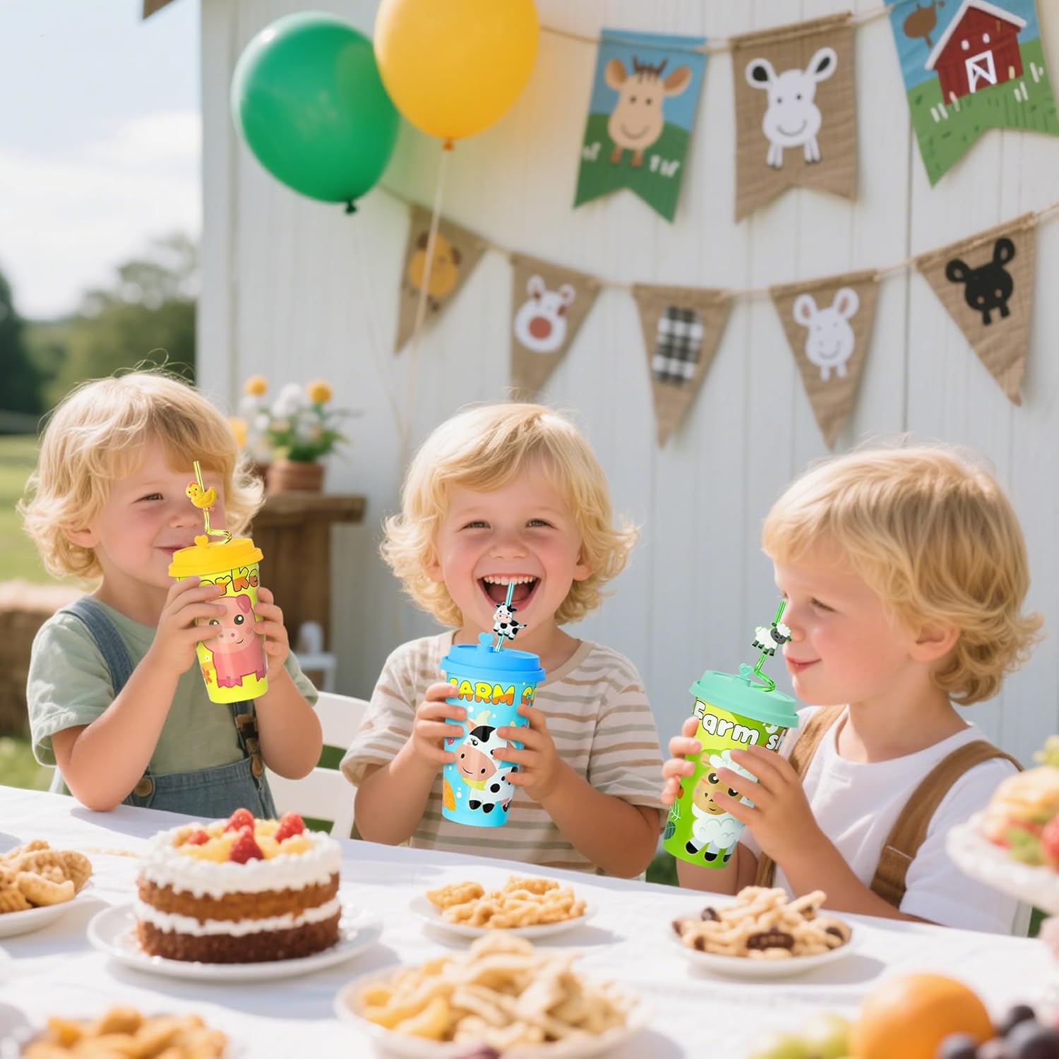 AFZMON 24 Sets Farm Animal Party Favors Goodie Cups With Lids and Silly Straws Bulk, Farm Birthday Decorations for Kids Barnyard Bags Stuffers Gifts - Image 4