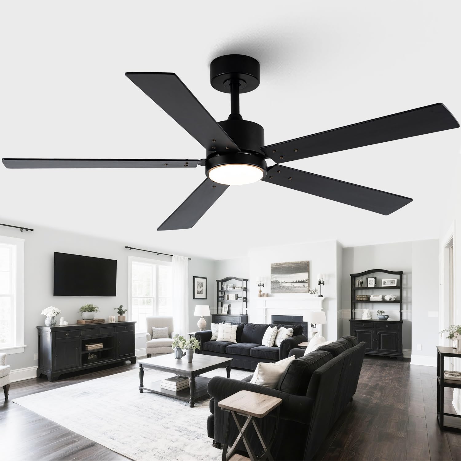 Vaczon Black Ceiling Fans with Lights, 52 Inch Modern Ceiling Fan with Remote Outdoor Ceiling Fan for Bedroom, Living Room,High CFM Ceiling Fans with