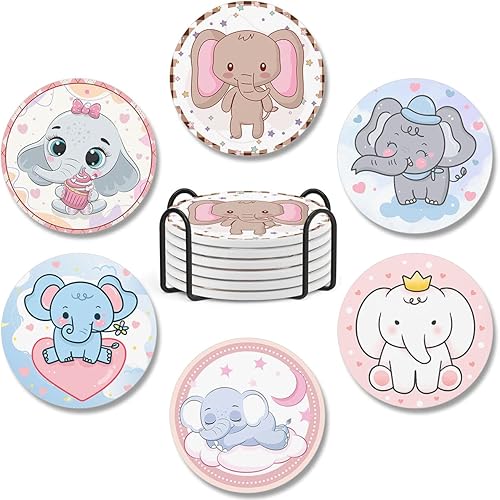 Miniatura 1 de CUBICER Paquete de 6 posavasos de cerámica de unicornio con base de corcho, regalos de inauguración de la casa para mujeres y adultos, mesa de café,