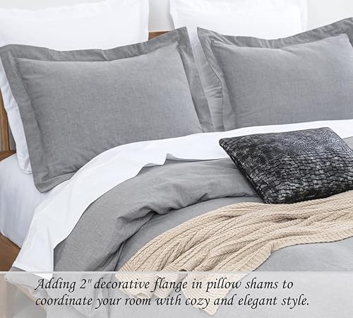 Miniatura 5 de DAUAOTO Funda de edredón de tamaño matrimonial, 1 funda de edredón de 82 x 86 pulgadas + 2 fundas, juego de ropa de cama gris claro, algodón lavado,