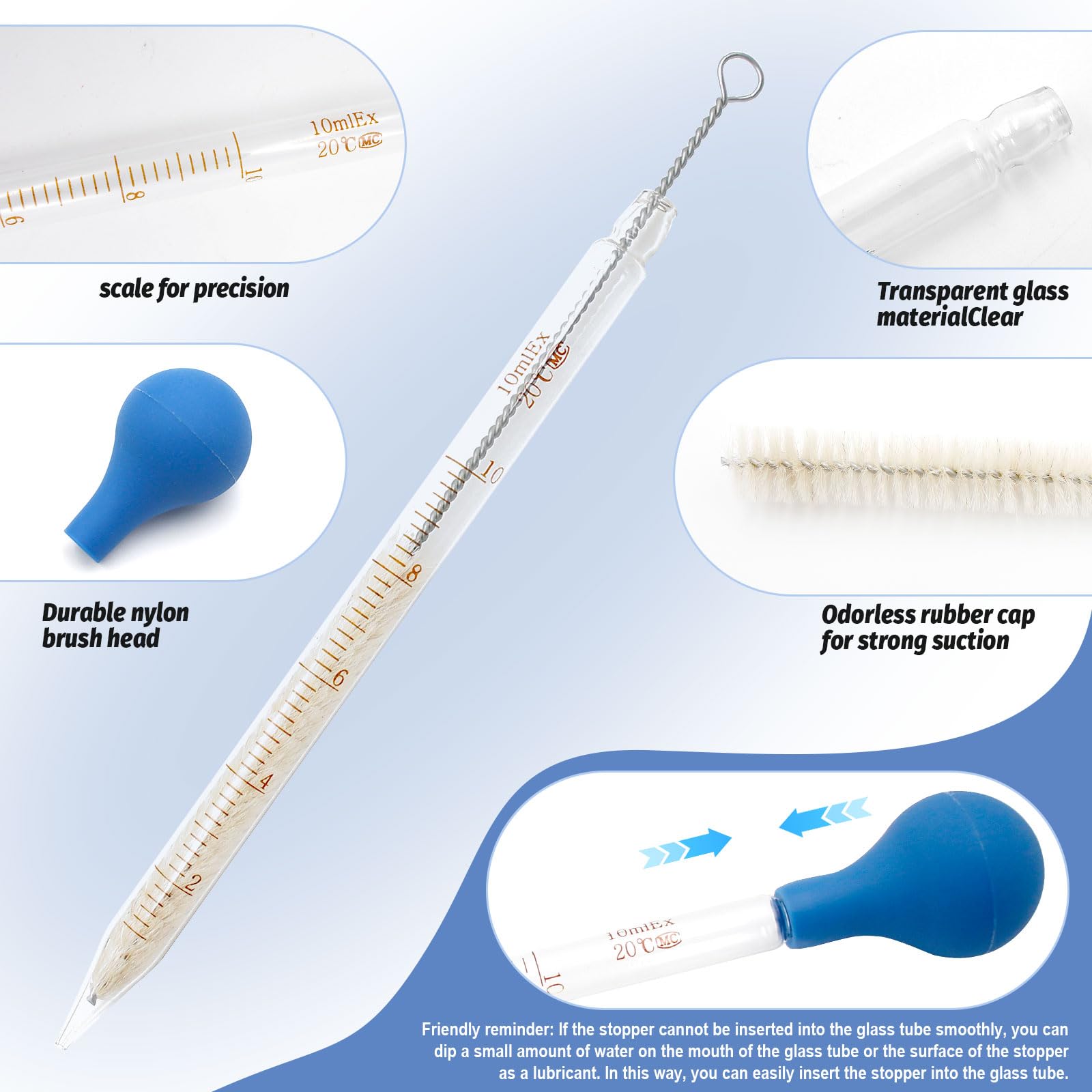Pipette In Vetro Borosilicato 4 Pezzi - 5ml E 10ml Con Spazzole, Per Laboratorio, Chimica, Cosmetici - Foto 4