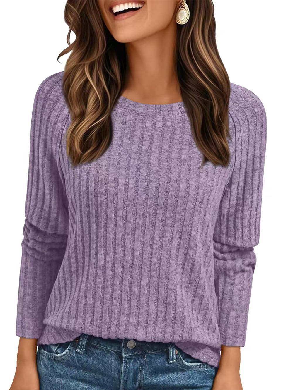 AirMood Damen-T-Shirt, elegant, lässig, langärmelig, Tunika, Tops, Rundhalsausschnitt, lockere Passform, Sweatshirts