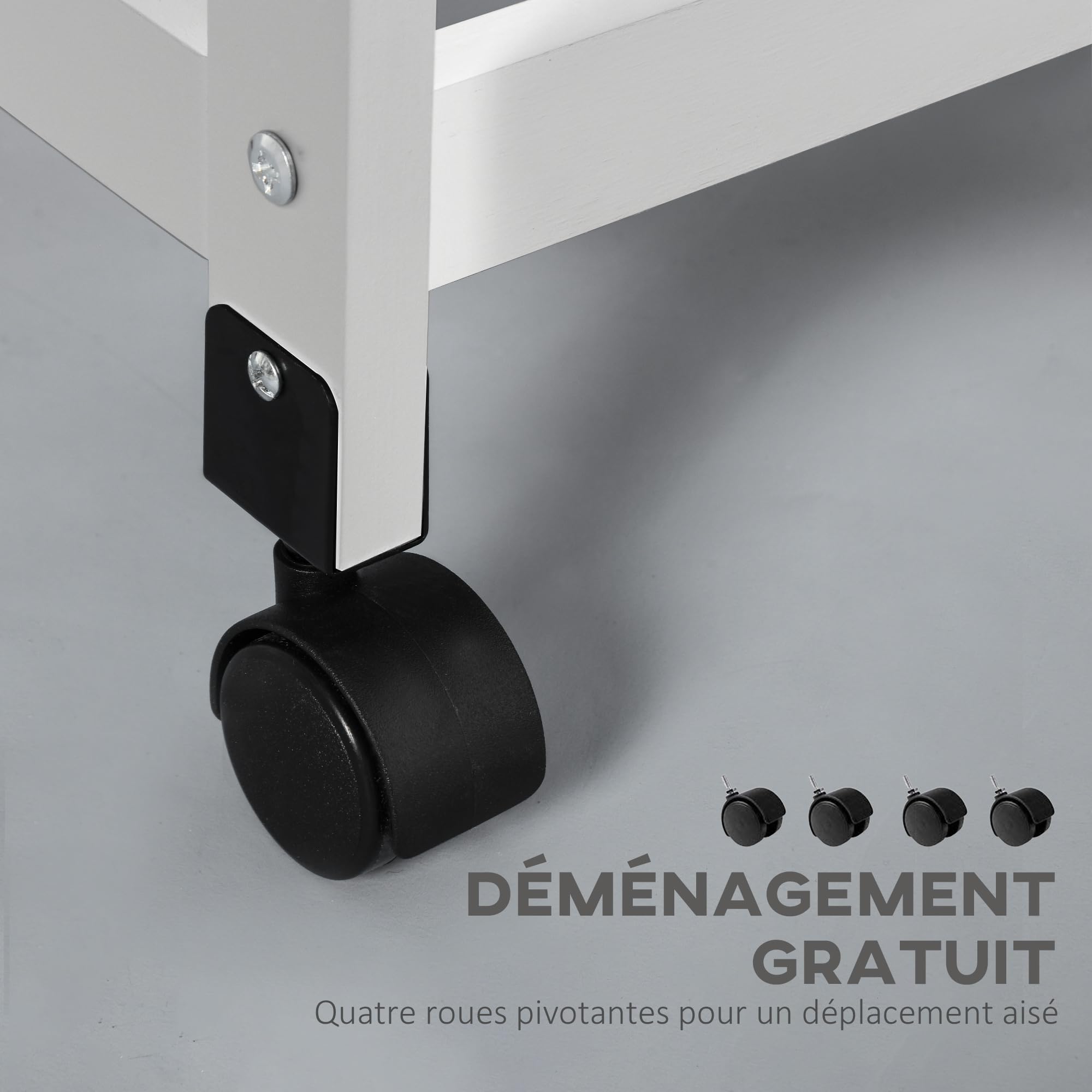 HOMCOM Desserte Cuisine à roulettes, 4 Paniers Métal + Tiroir, Blanc | Chariot de Cuisine, Chariot de Service, Rangement Légumes, Petit Espace, Salle de Bain, Bois de Pin