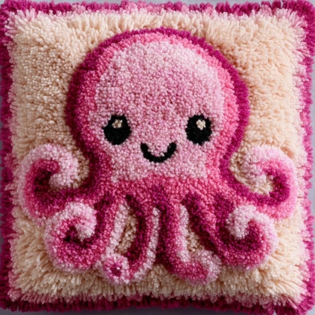WallustrioaW Latch Hook Kit Cushion Latch Hook Kit Octopus DIY Pillow Materials Package 43Cmx43Cm DIY Hooks Knitted Embroidered Carpet Pillow Embroidery