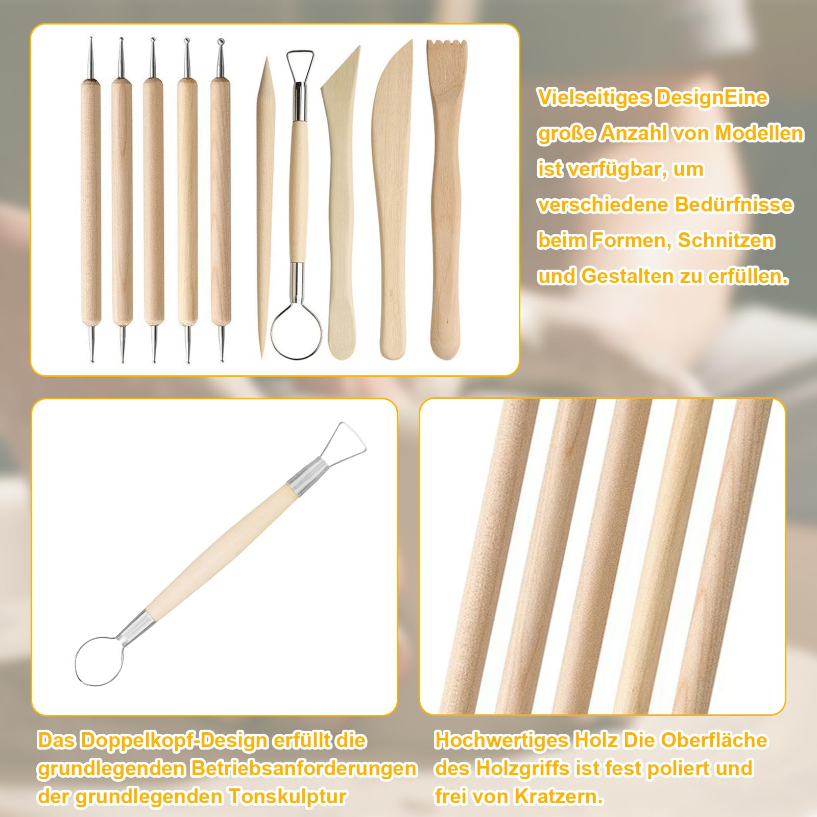 15 Pièces Texture Poterie Argile Outils Bricolage Outil Sculpture Argile Manche En Bois Cire Artisanat Ensemble Bois Couteau Poterie Modélisation Argile Sculpture Outil