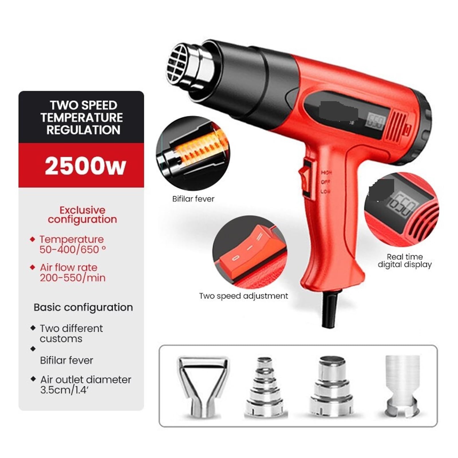 Opalarka 2000W Elektryczna Opalarka Przemysłowa Dmuchawa Gorącego Powietrza Pistolet Do Pieczenia Specjalna Rurka Z Folii Termokurczliwej Elektryczny Pistolet Grzewczy Do obkurczania PCV, rękodzieła,
