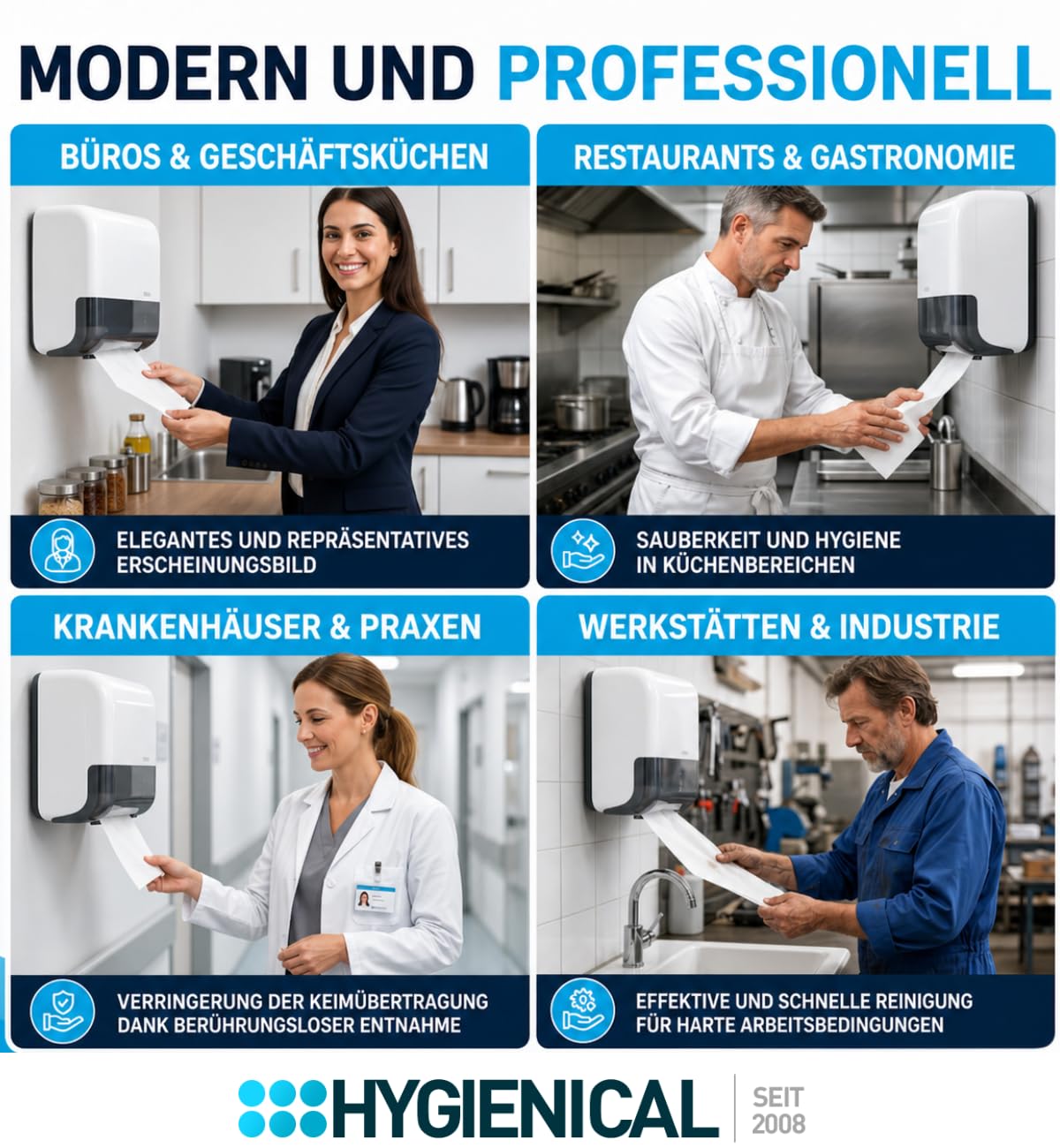 Premium Handtuchrollen 2-lagig, ca. 21 cm breit, aus 100% Zellstoff, kompatibel mit Spendern für Außenabwicklung, 6 Rollen – Weiche und saugstarke Papierhandtuchrollen