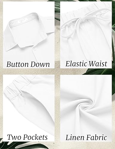 Miniatura 5 de COOFANDY Men's Linen Set Beach 2 Pieces Casual Outfits Button Up Shirts Drawstring Pants