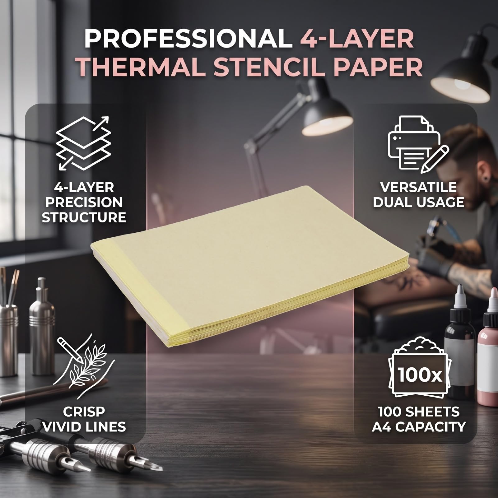 Semme Papier Transfert Thermique A4, 100 Feuilles, 4 Couches Rose