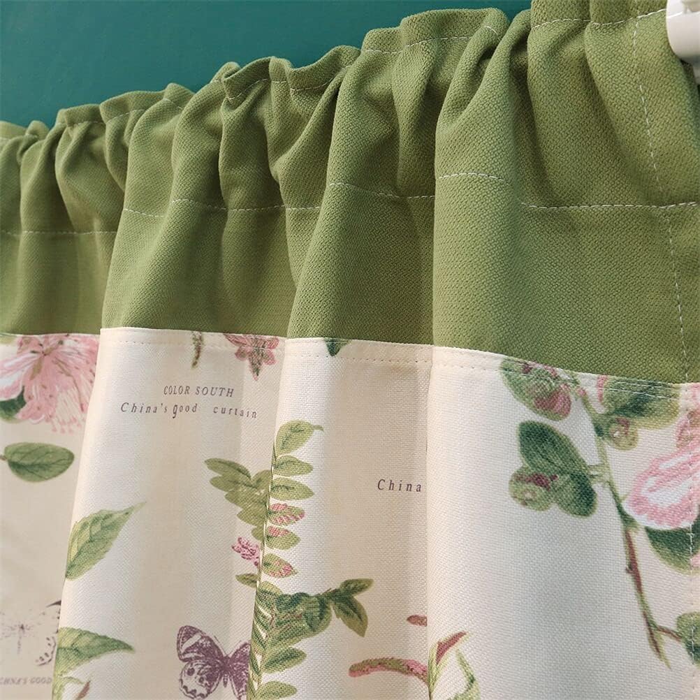 Rideau de fenêtre de cuisine, rideaux de café, rideau court for cuisine, rideau de café floral de style pastoral, mélange de coton et de polyester, cantonnière de fenêtre, demi-rideau avec passe-tring