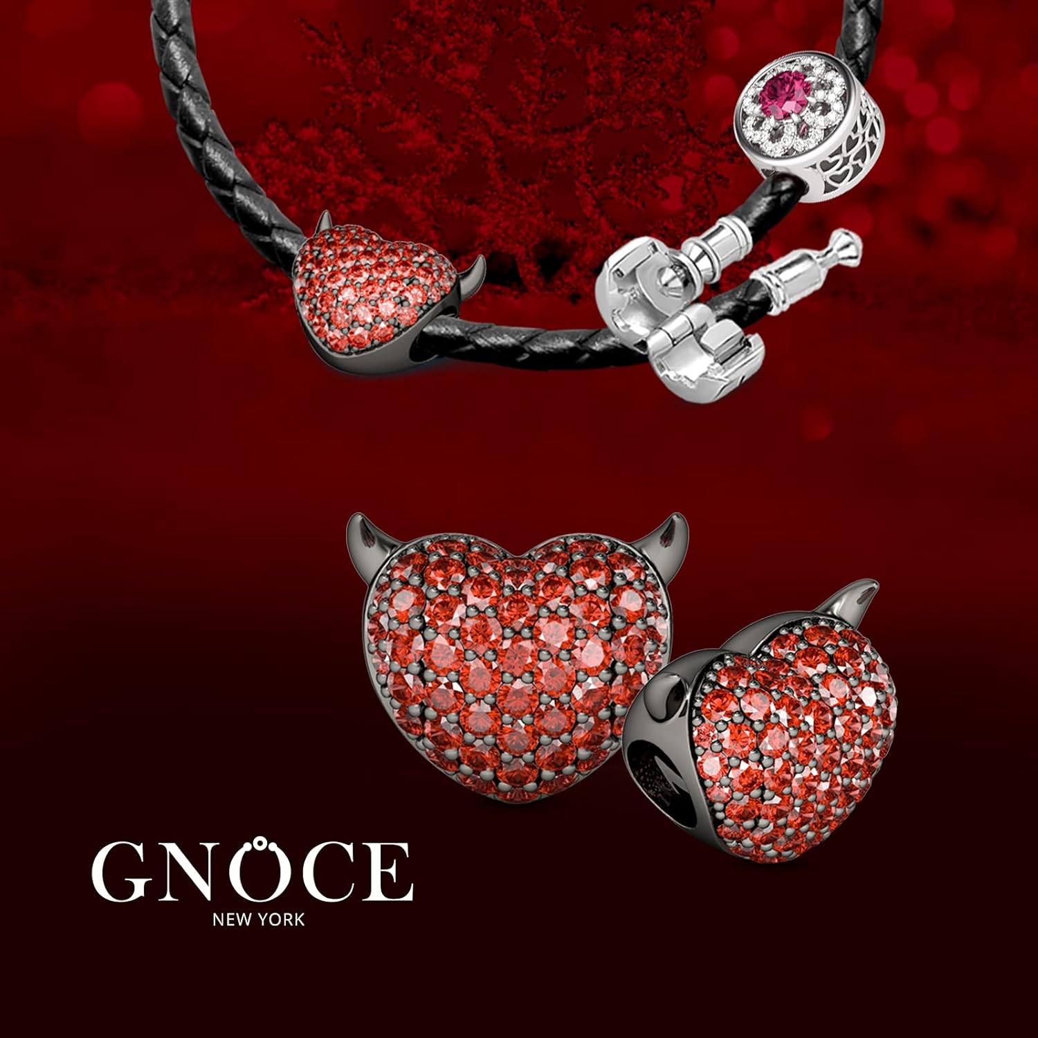 GNOCE Devil‘s Heart Charm Bead 925 Sterling Silver Charms Fits Women's Charm Bracelet/Necklace Jewelry For Birthday Gift - Image 3