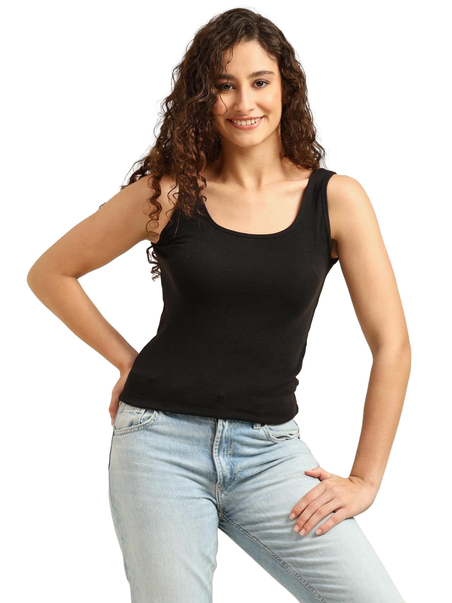 GlamValley Women's Sleeveless, Solid Ribbed Knit, Scoop Neck Tank Top-picture-23