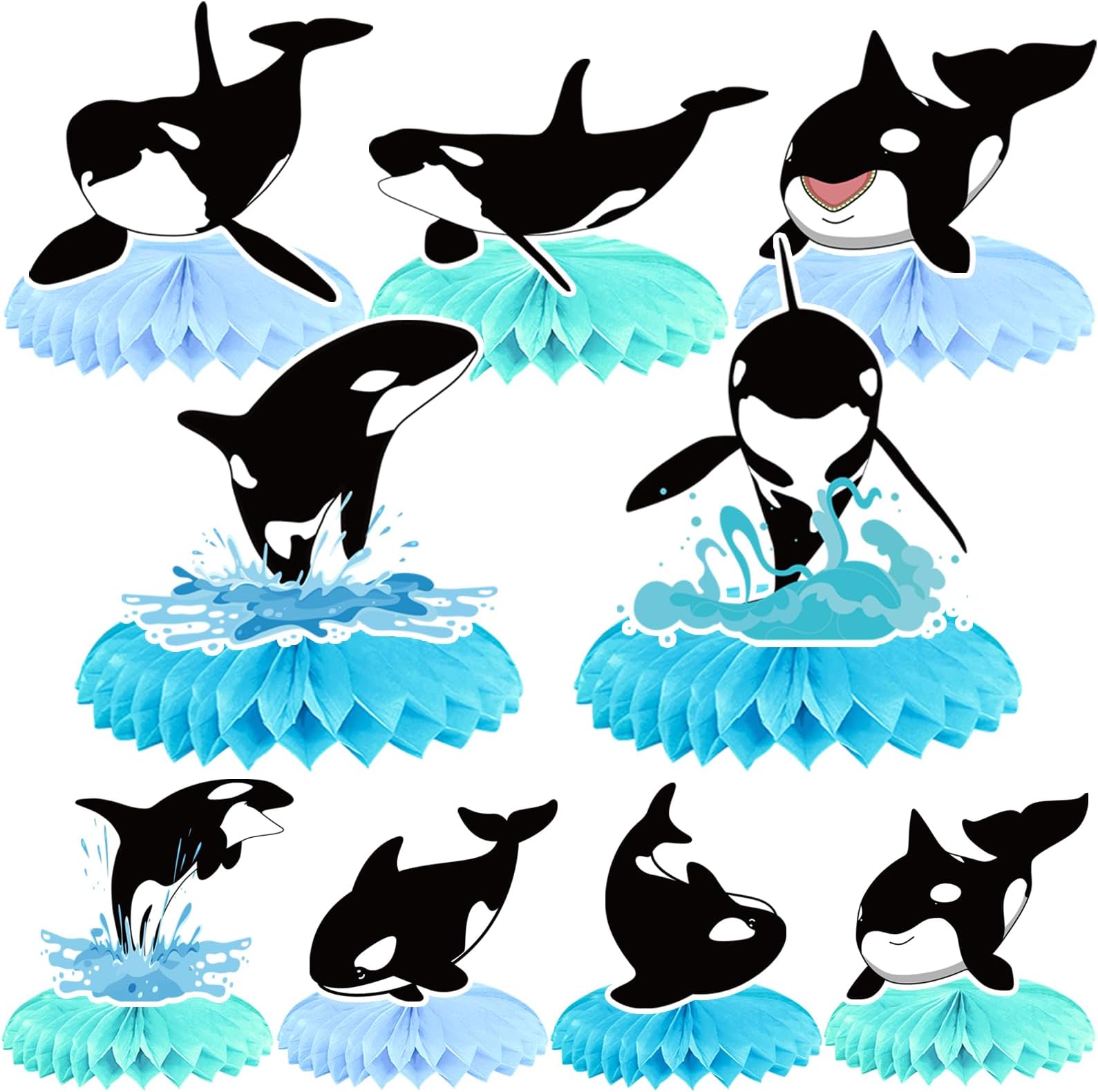 9 PCS Orca Honeycomb Centerpieces Party Table Topper Decorations Killer Whales Birthday Party Supplies Favors Decorations for Kids Birthday Party