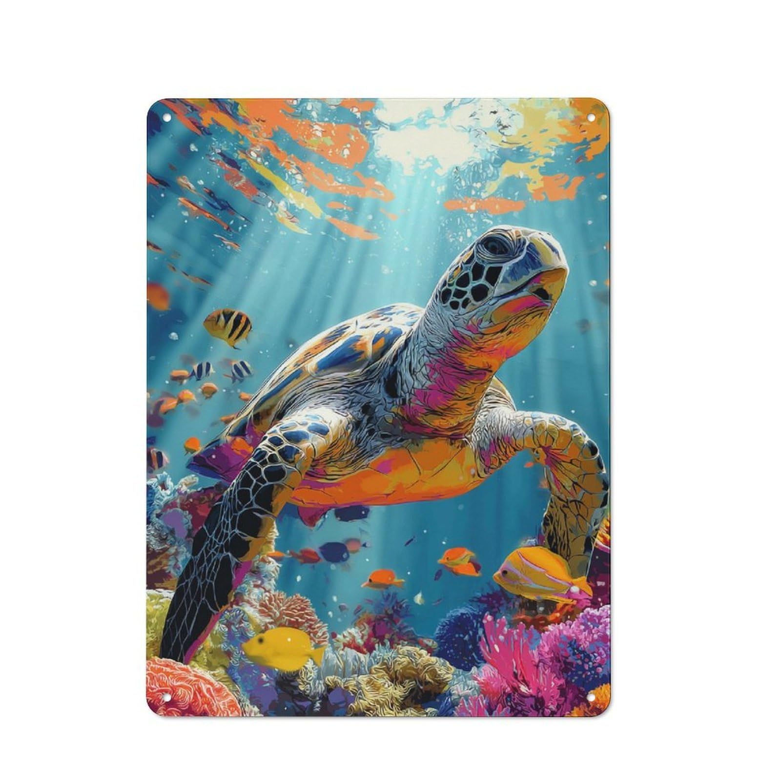 Junmoney Colorful Sea Turtle Underwater Scene For Garden Room Or Summerhouse, Rustic Tin Sign 40X30cm, Wall Decor For Garden Rooms And Summerhouses