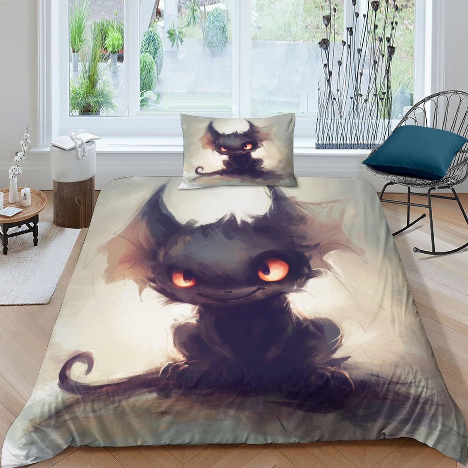 BARDYS Demon 3D Print Cartoon for Teens And Adults Comforter Covers Quilt Cover Duvet Cover with Zipper Closure Bedding Set with Pillow Cases Soft Microfiber 3 Pieces Single（135x200cm）