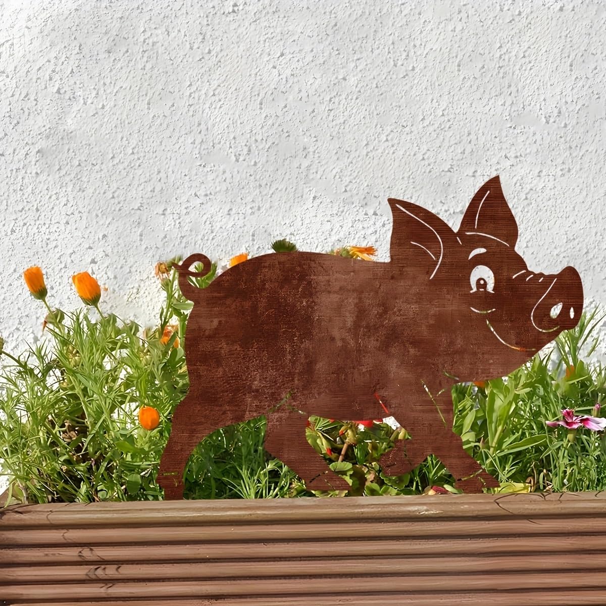 Dekorative Gartenstecker, rustikaler Schweine-Metallstecker – 30 cm (11,81 Zoll), verspielte Außendekoration für Rasen, Terrasse und Balkon, langlebiges Tiermotiv mit verspieltem D