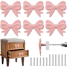 Pink Bow Cabinet Knobs Solid & Durable Bow Tie Shaped Cabinet Hardware Pulls Zinc Alloy Vintage Drawer Knobs Decorative Handles for Drawers Storage Cabinets Dresser Kids Room Pink-6Pcs