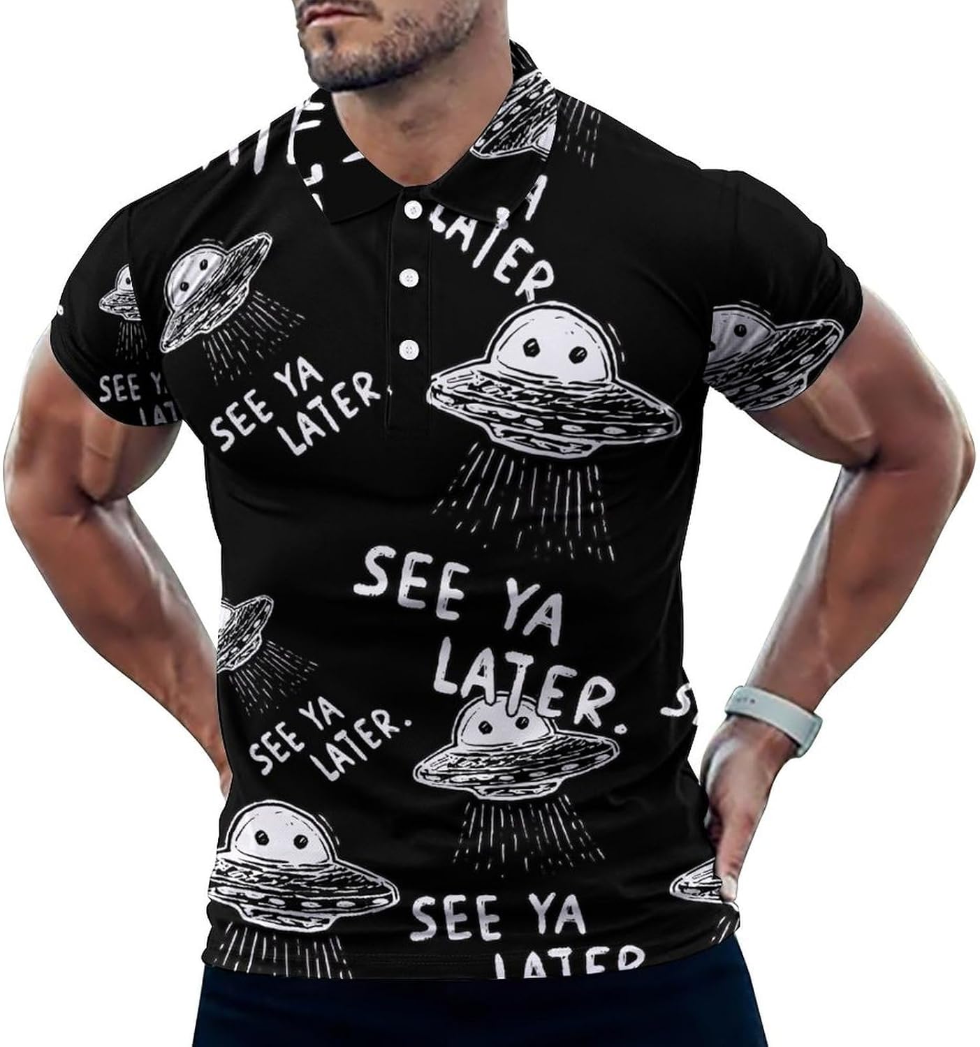 See Ya Later Aliens Spaces Men's Polo Golf Shirts Collared T-Shirt | short sleeve,three button,quick dry,machine washable,summer tee top
