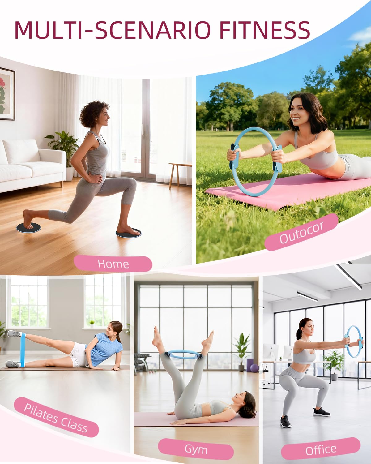 Abahub Pilates Ring Set, 35CM Magic Circle, 25CM Mini Ball,5er Set Fitnessbänder,Yoga Socken,Gleitscheiben,für Frauen Heimtraining, für Kraft, Flexibilität, Stabilität und Körperstraffung