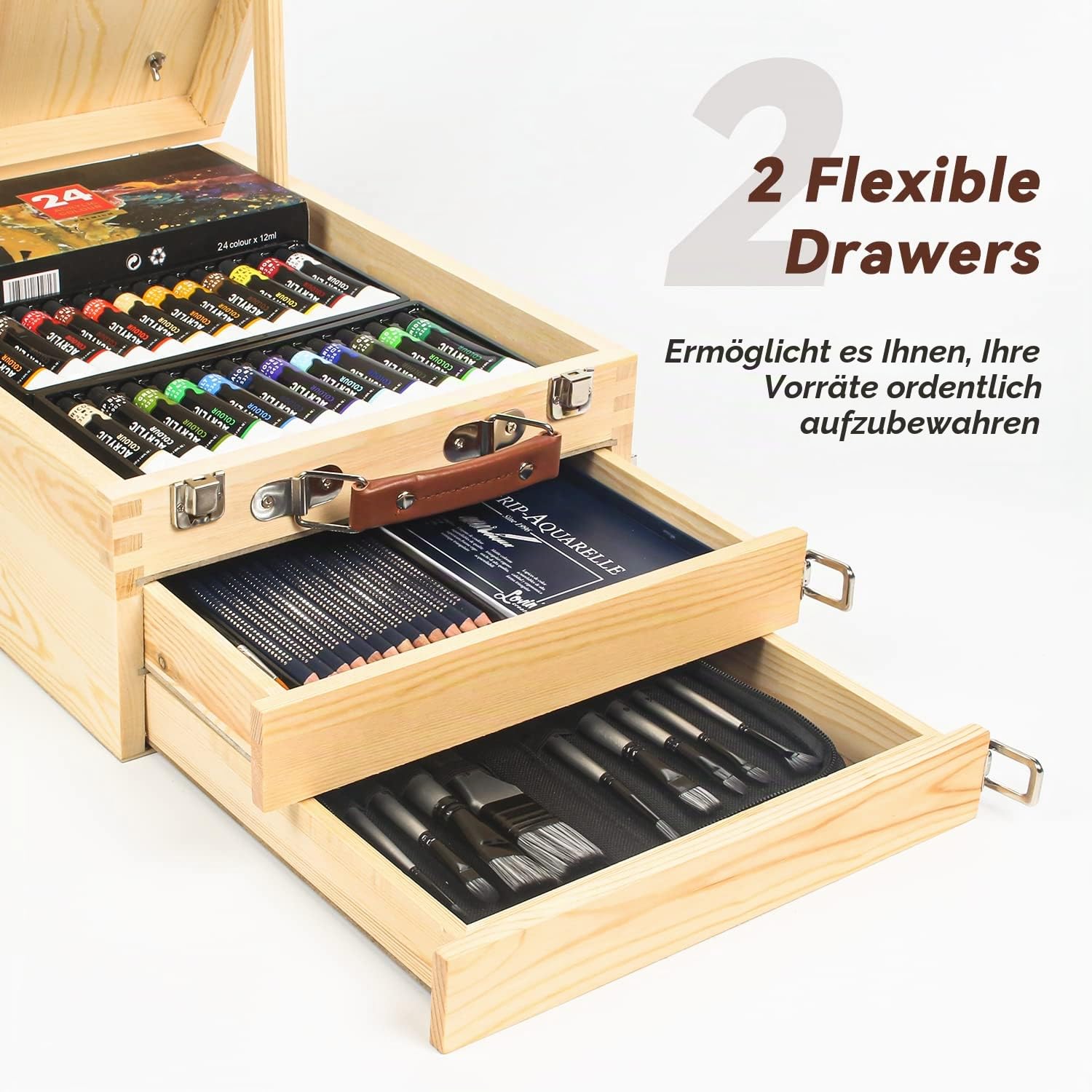 Tischstaffelei, WEEKSUN Einstellbare Staffelei Holz mit 55-teiliges Deluxe Malset, Enthalten 24 Acrylfarben, 10 Acrylpinseln, Leinwand Brett und Anderem Malzubehör für Künstler, Hobbyisten, Anfänger