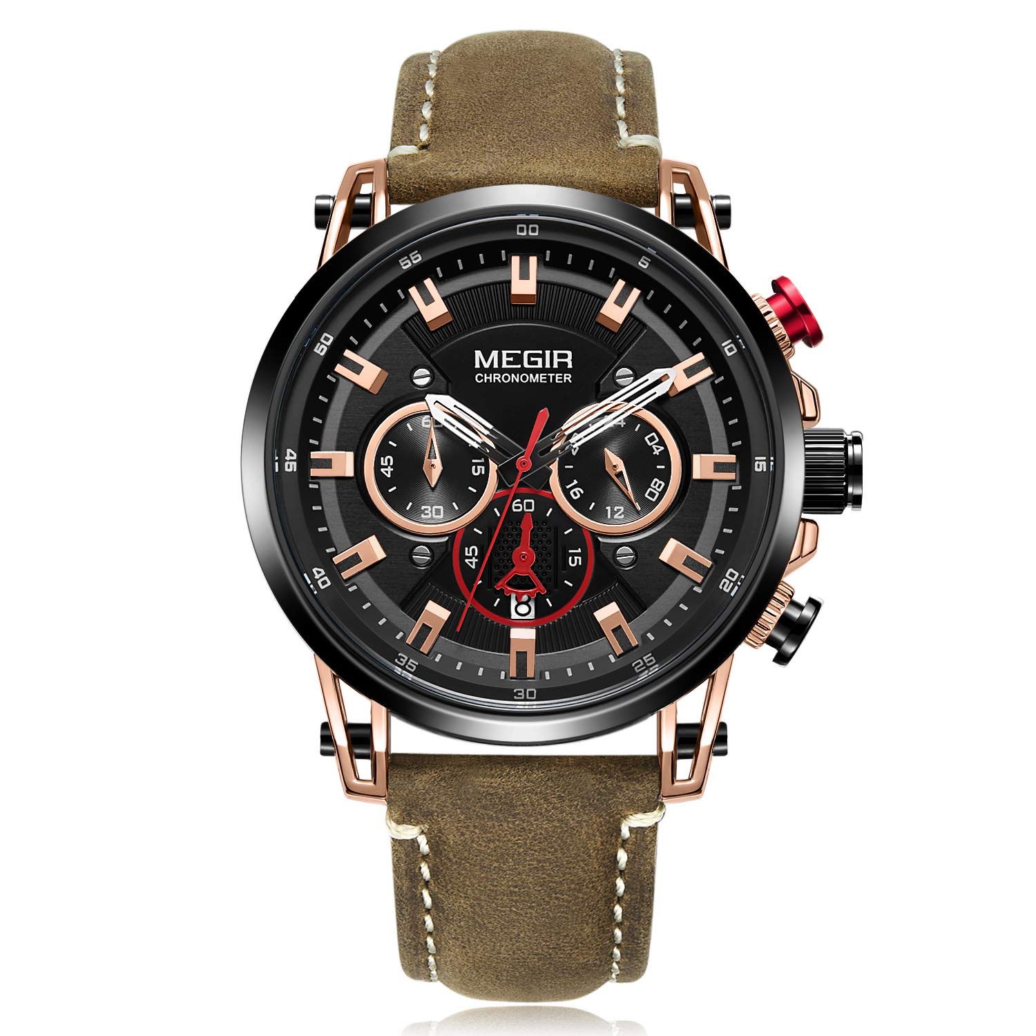 MEGIR Leather Strap Chronograph Wristwatches, GOLD BLACK for Men (B07JVFJWG7) Amazon Price History, Amazon Price Tracker