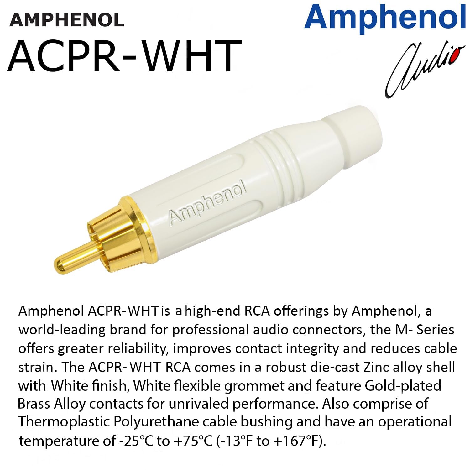 WBC-PRO-LOCAP - Coppia di cavi RCA da 18 m, a bassa capacità (14 pF/ft), 22 AWG, ultra-silenzioso, per audiofili e audio di livello professionale, con connettori RCA Amphenol ACPR dorati e