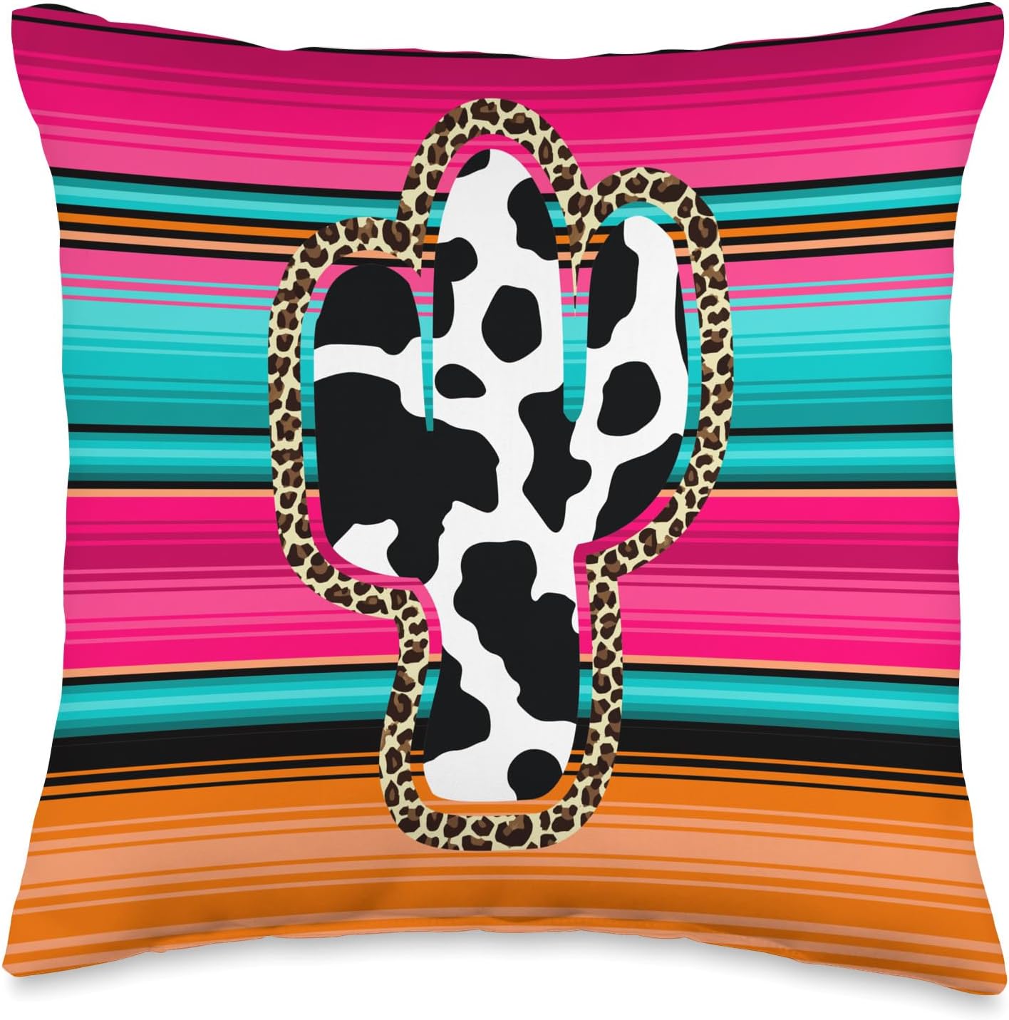 Western Cow Cactus Leopard Cheetha Serape Turquoise pink Throw Pillow