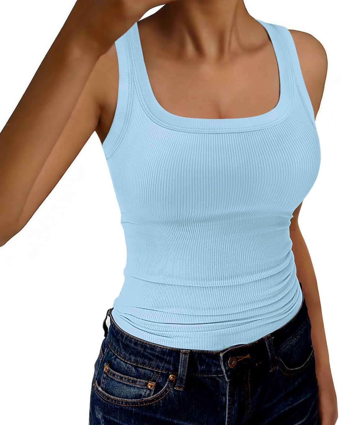 GKBK Womens Tank Tops Scoop Neck Sleeveless Ribbed Tank Summer Basic Thick Strap Slim Fitted Racerback Tops Sleeveless · Slim