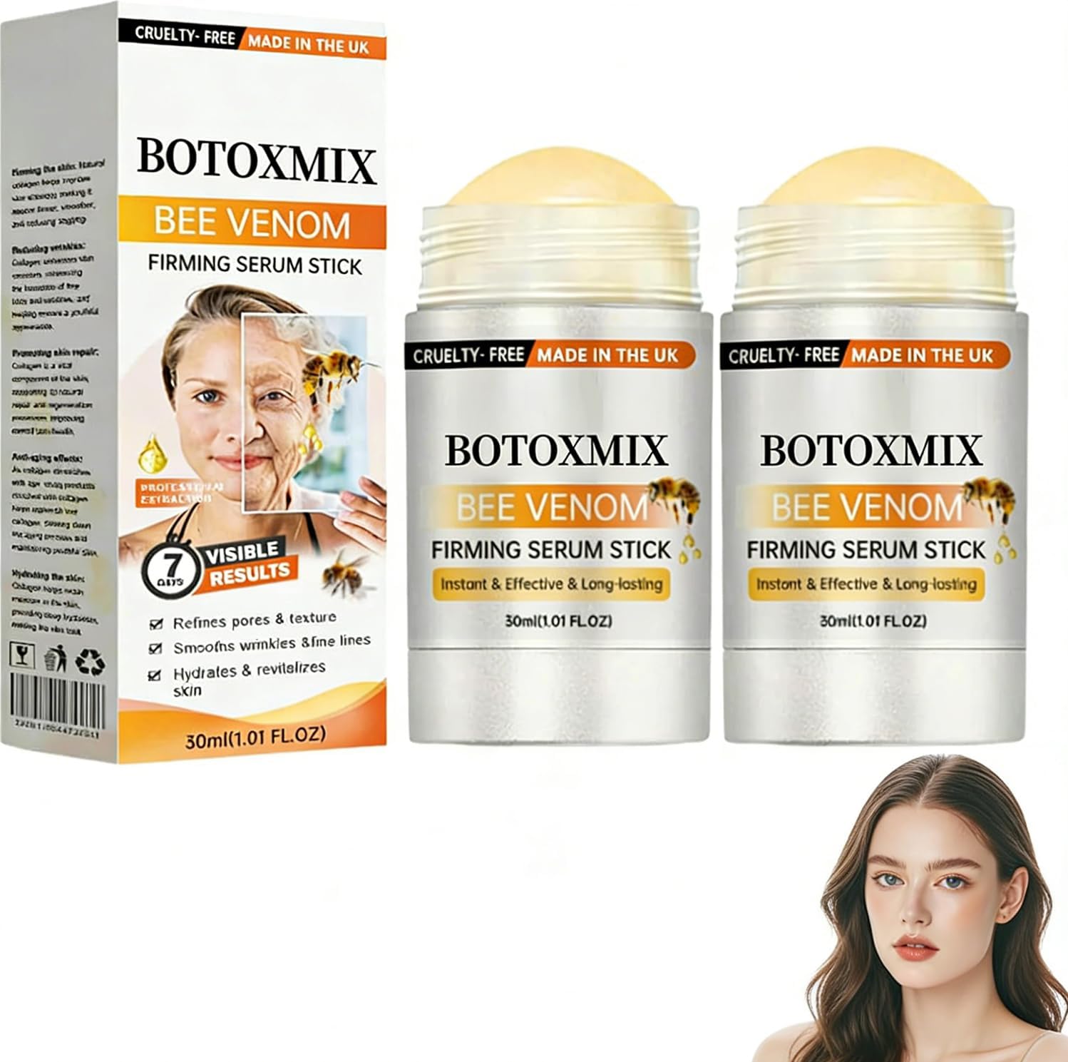2Pcs Botoxmix Bee Venom Firming Serum Stick,Botoxmix Bee Venom Wrinkle Removal Cream,Skin Tightening Cream For Face,Lift & Smooth Fine Lines,Natural Element – All Skin Types