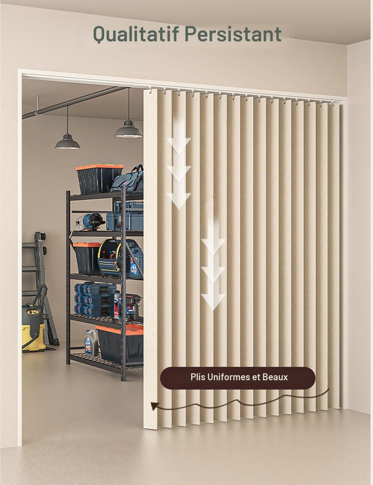 Rideau Accordéon Porte Entrée Interieur, Occultant Isolant Thermique Rideau de Porte Sans Percage avec Tringle Extensible/Bouton Magnétique Porte Accordeon pour Salon et Cuisine(B,Track W150cm/Curtain