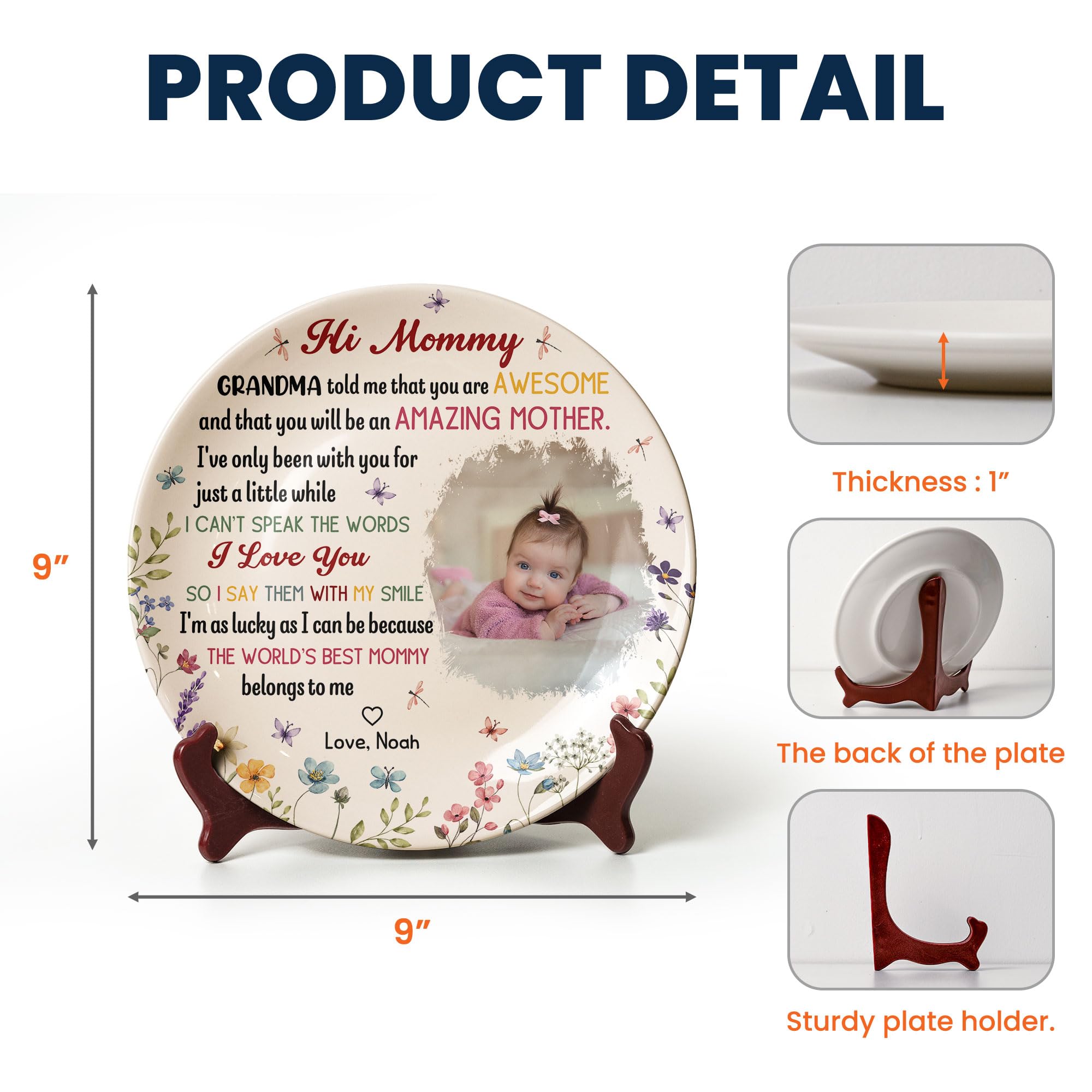 Macorner Personalized Ceramic Plate Custom Photo, for Mom, Mom Birthday Gifts, The World's Best Mommy Belongs to Me First Mom Gift, New Mom Gifts, Gifts for Daughter Adult