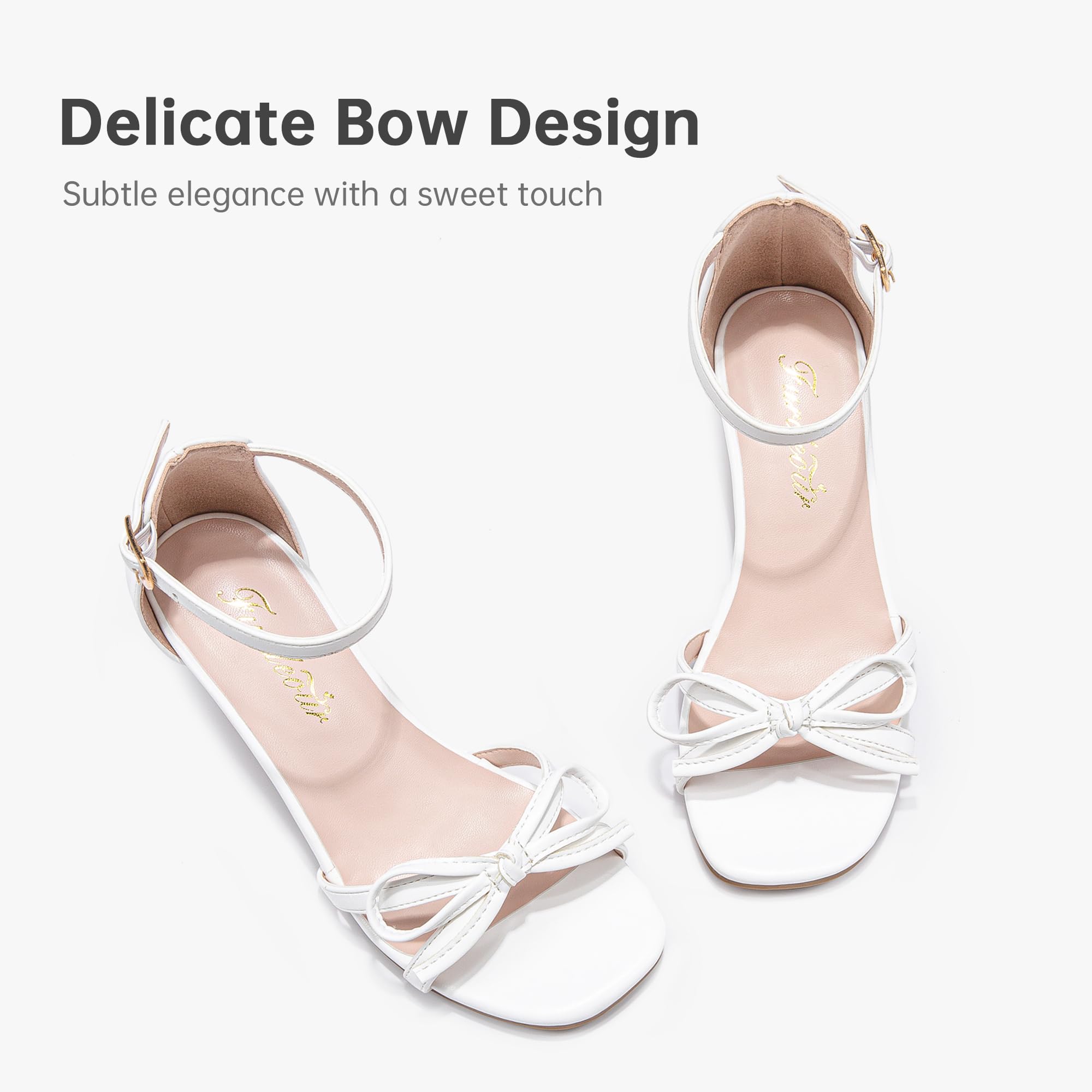 Furdeour Heels for Girls Dress Shoes Bow High Heel Sansals Flower Girl Shoes for Big Kids Teen Dance Birthday Party Pageant — view 6