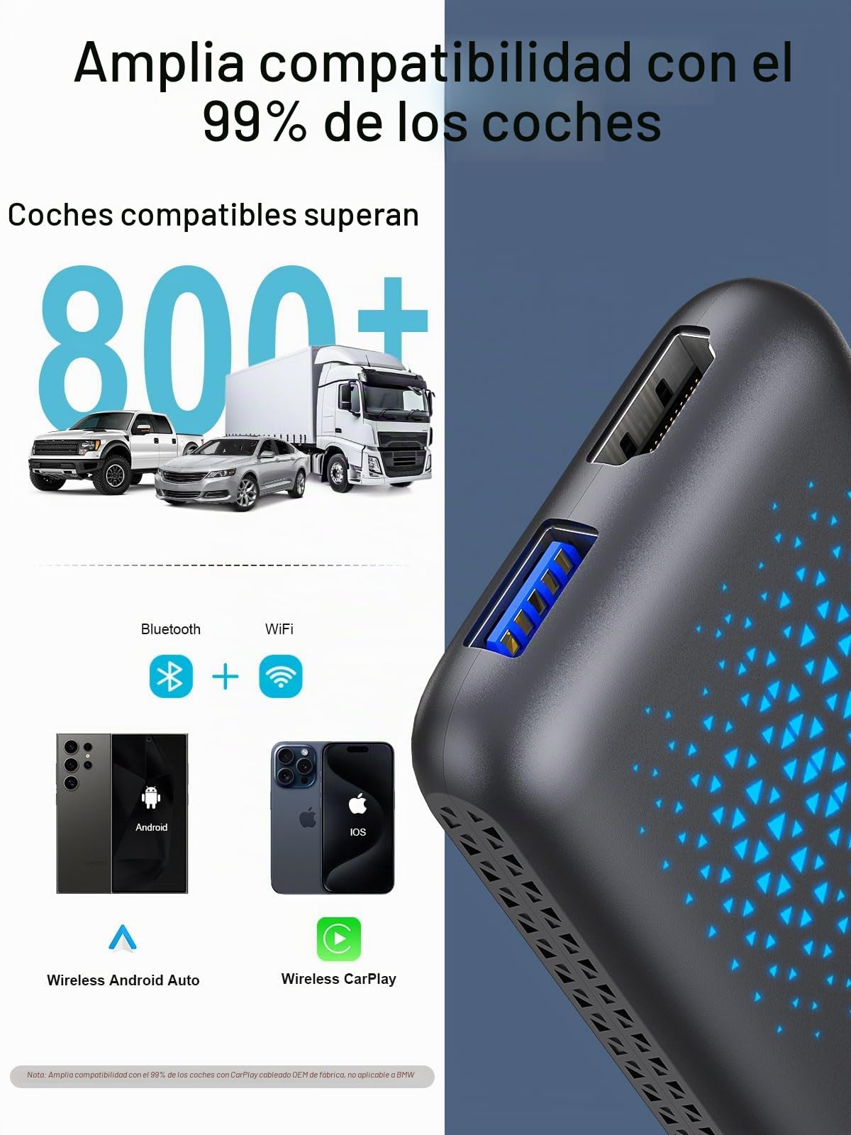 CarPlay Adaptador Inalámbrico 3 en 1 para Apple CarPlay y Android Auto, Módulo AI Box con Netflix, Youtube, TikTok