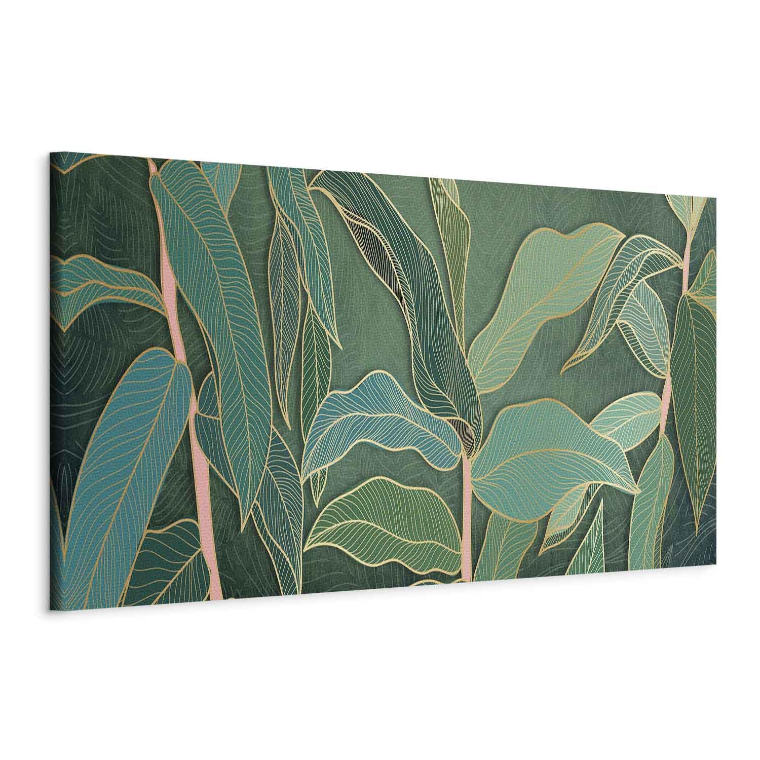 murando - Quadro Astratto Verde 150x50 cm 1 Pezzo - Stampa su Tela XXL Immagini - Quadri Grandi Moderni per Soggiorno Murale - Decorazione da Parete Pittura - Foglie Tropicali Giungla b-C-0757-b-a