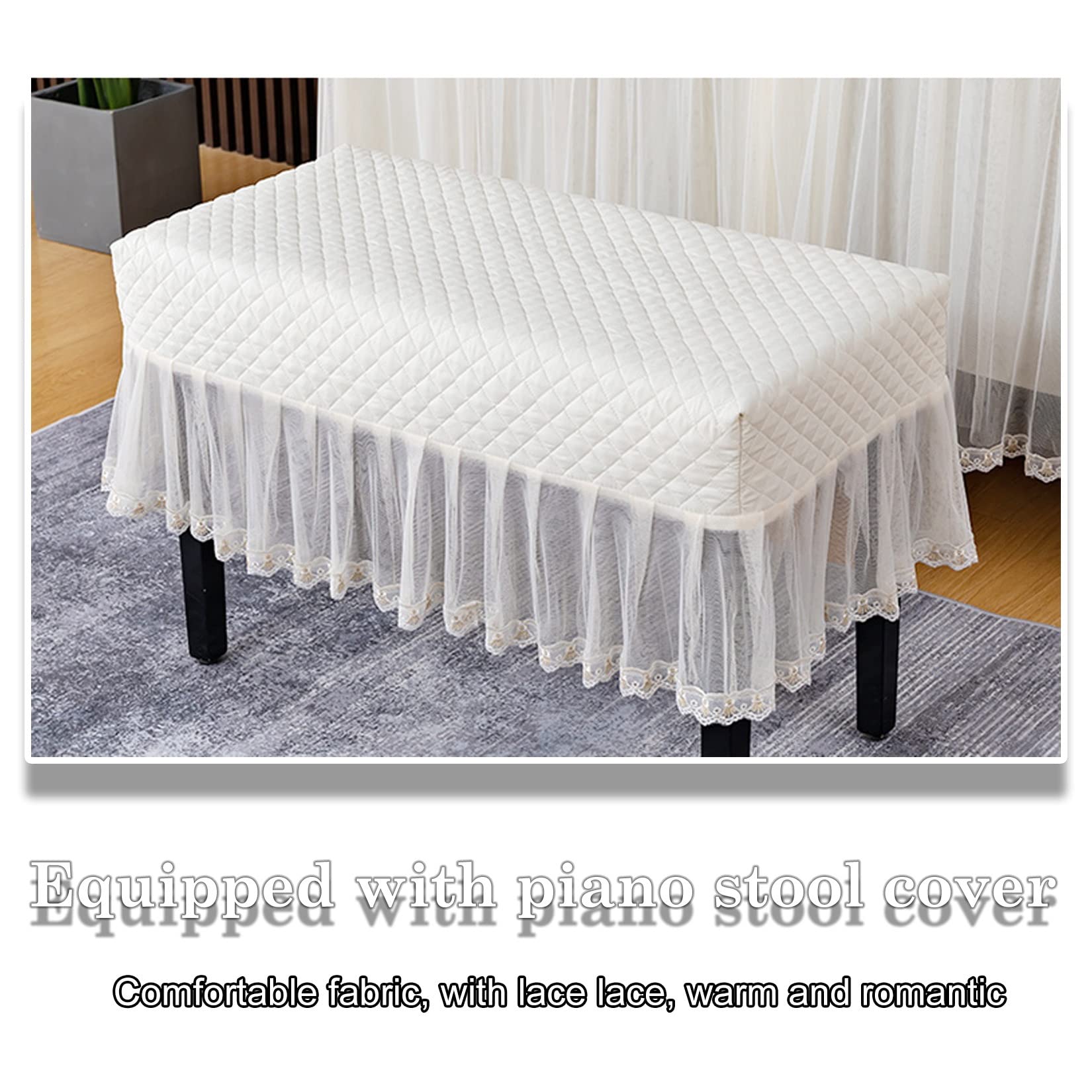 ESOYAWE Copertura di Pianoforte Verticale Coperchio di Protezione per Pianoforti Pianoforte Accessori, Tessuti di Alta qualità Pizzo Ricamo Plissettate Decorazione Copertura Pianoforte