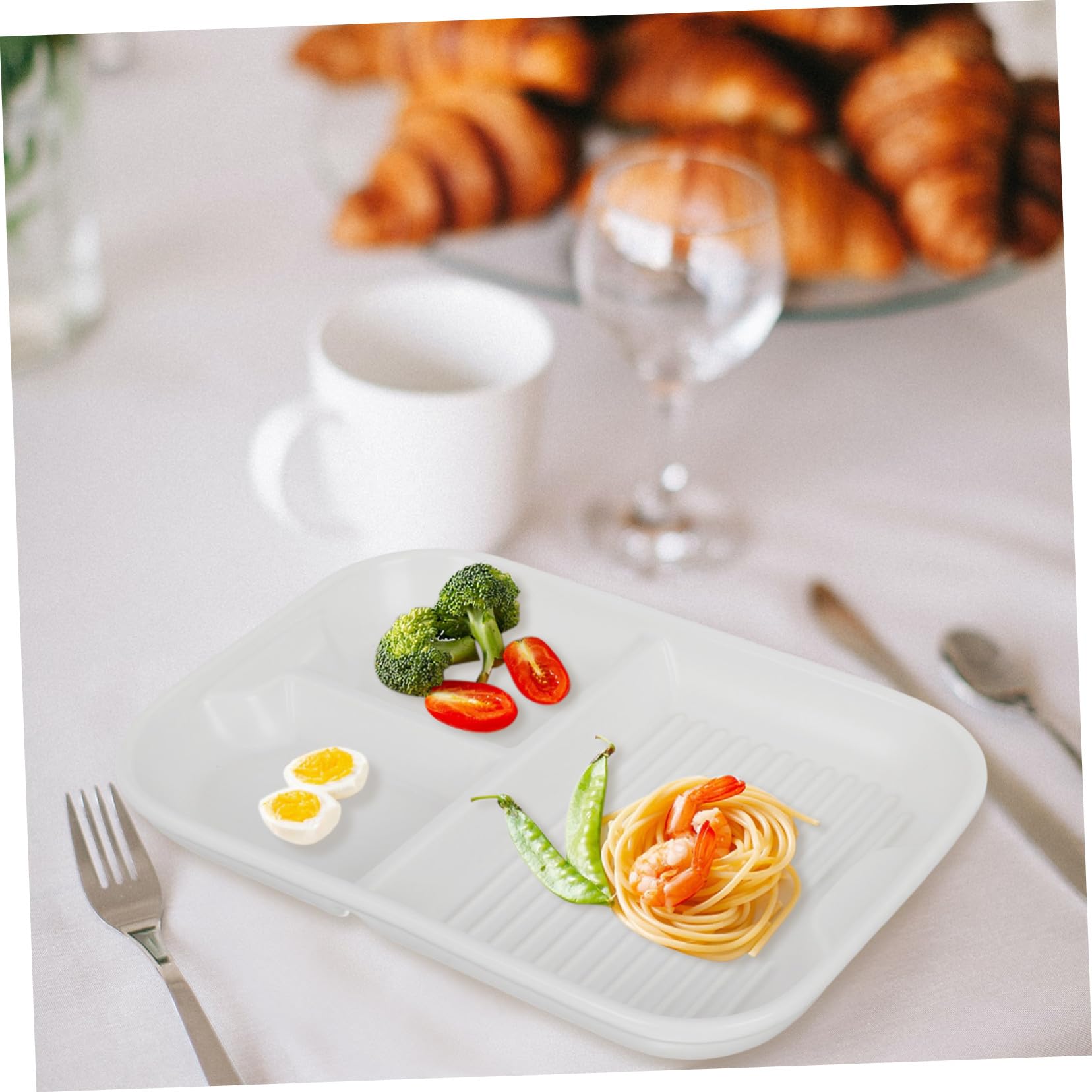 VICASKY Assiette Compartimentée Surface Lisse et Brillante 3 Compartiments en Céramique Blanche pour Servir Apéritifs Lors de Fêtes ou Bars