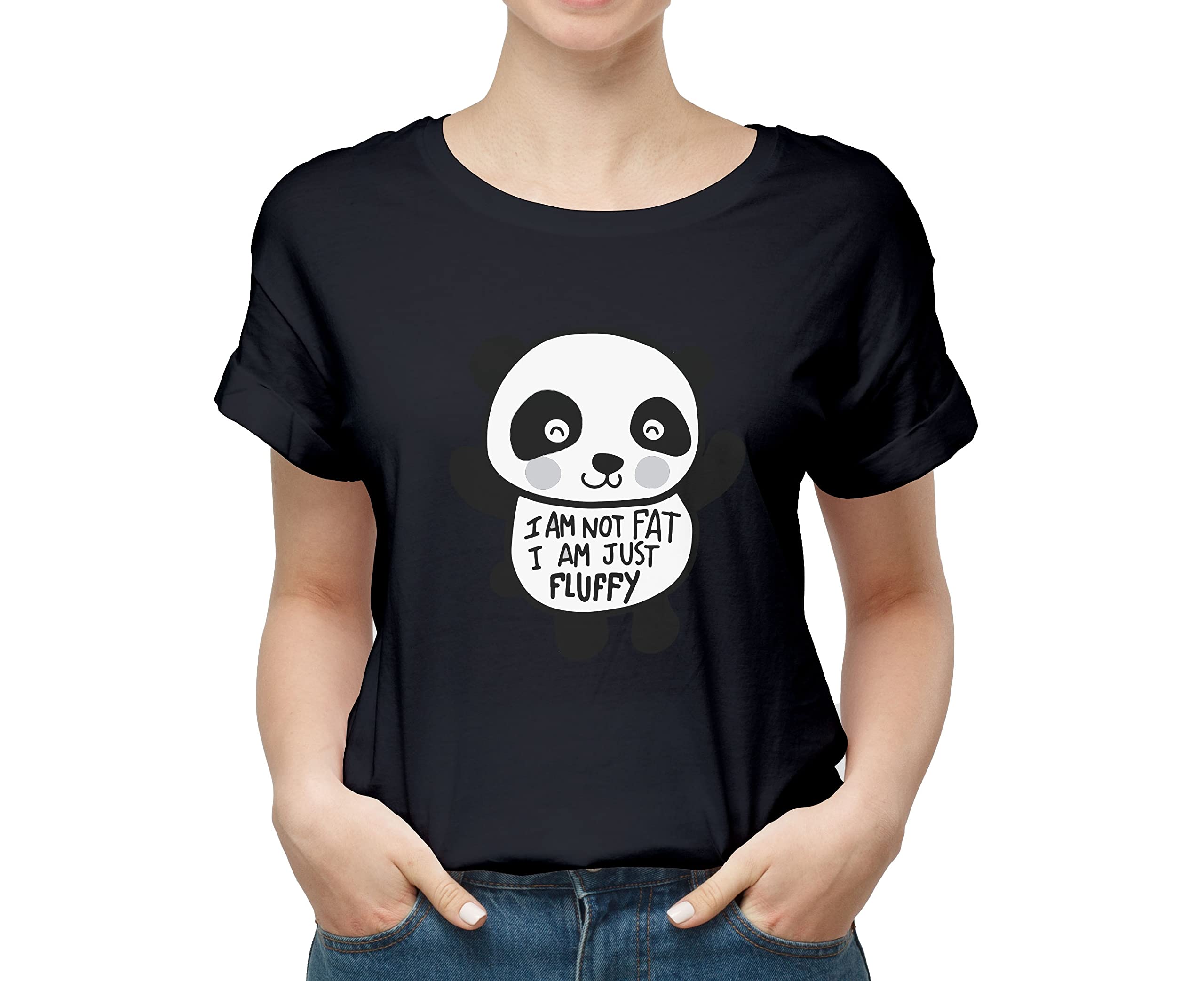 Vegon KartPanda I AM NOTT Fat I'm JUST Fluffy 100% Cotton Round Neck Graphic Printed T Shirt for Men Women, Panda t Shirts for Men, Panda t Shirt for Women Girls Boys