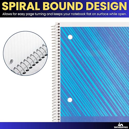 Miniatura 6 de 1InTheOffice Cuaderno de espiral con rayas universitarias, cuaderno de espiral de un tema, cuaderno encuadernado en espiral, 10.5 x 8 pulgadas, 3