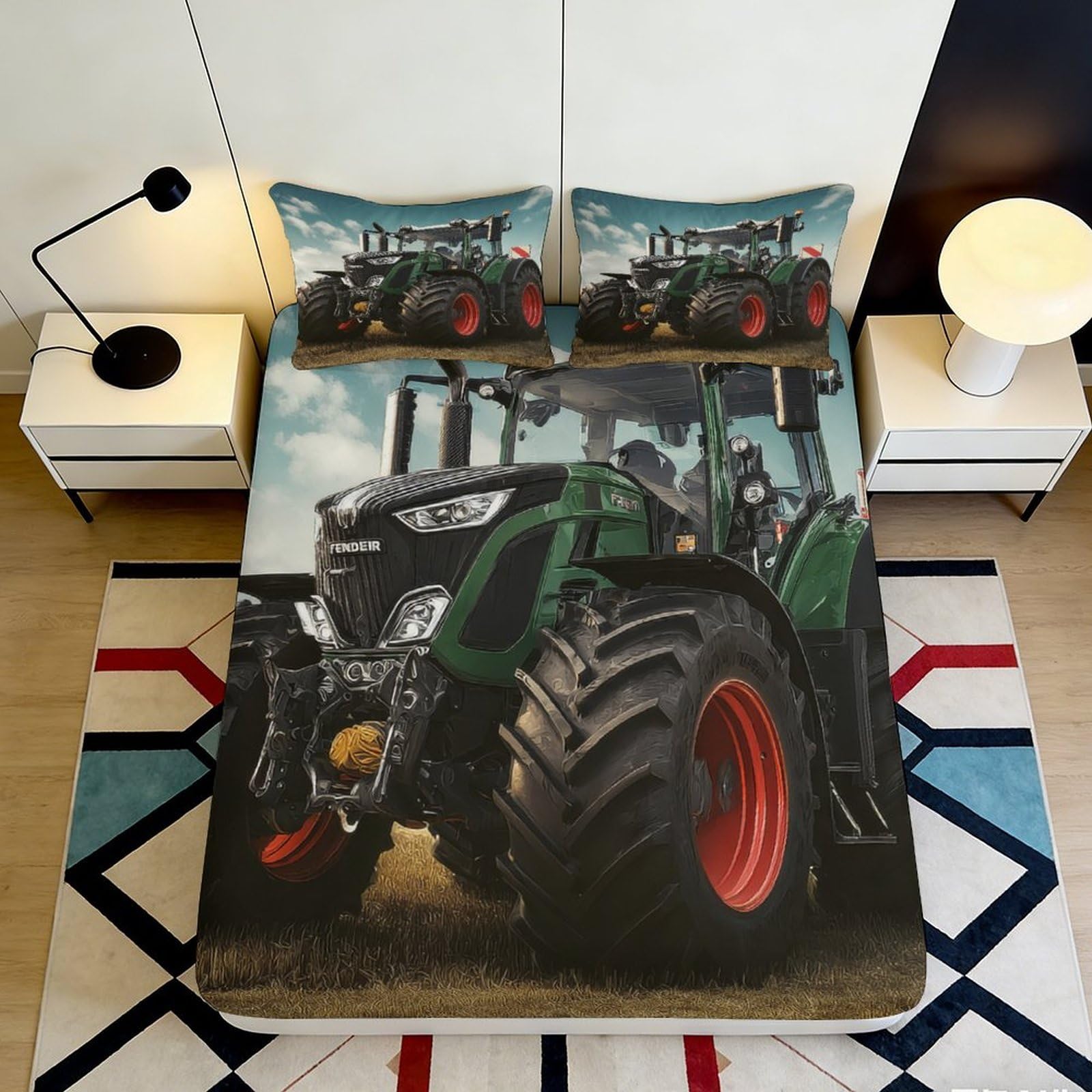 3D Printed Tractor Theme Fitted Sheet Microfiber Soft Farm Landscape Bed Cover for Bedroom Dorm Mattress Protection Decor 90x200x25cm