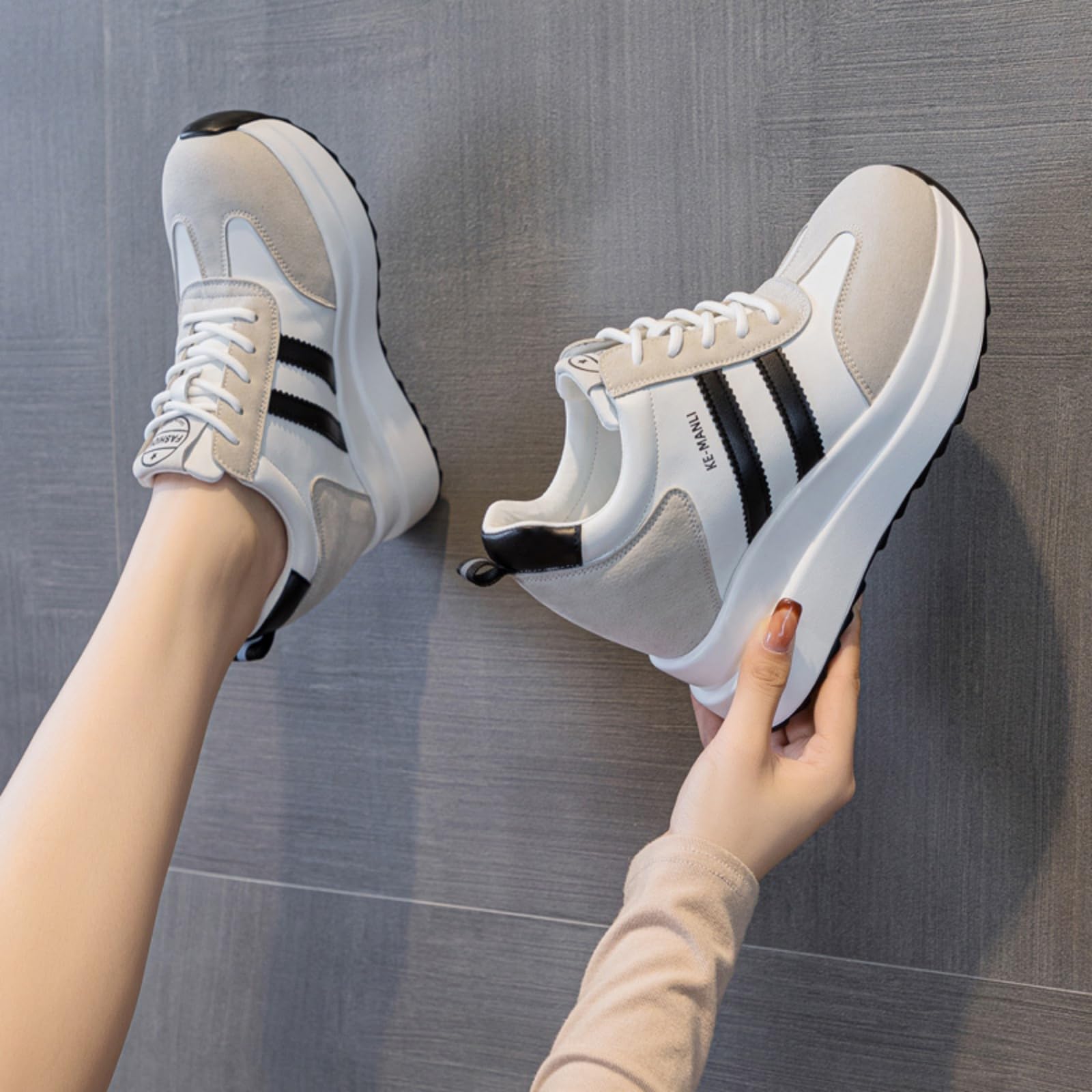 Sneakers Alte Donna Sneakers Zeppa Interna Eleganti Piattaforma Scarpe con Tacco Interno 10 cm Moda Pelle Casual Scarpe da Ginnastica