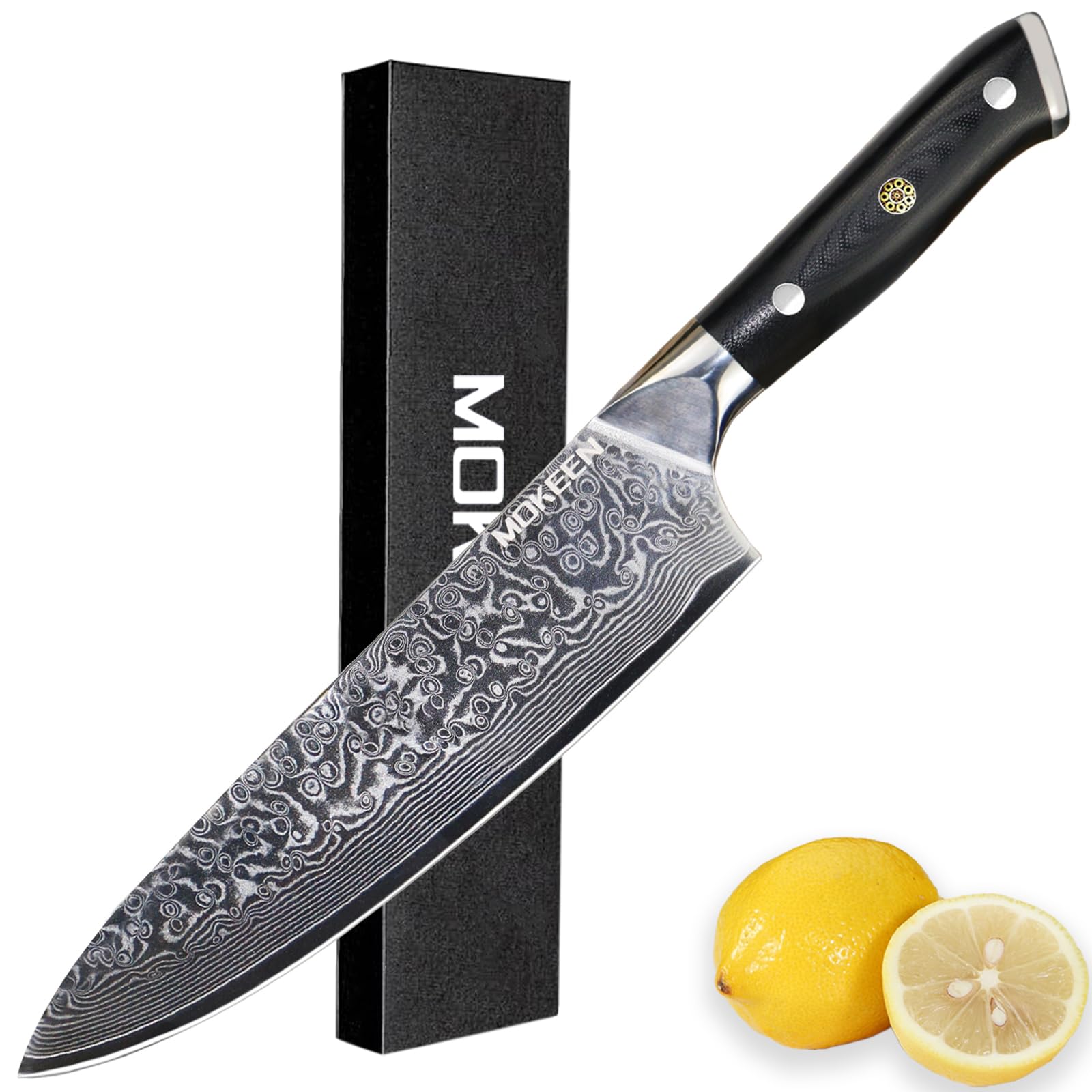 Damascus Chef Knife 8 Inch, 67 Layers VG-10 Super Steel Professional Kitchen Knife, Ultra Sharp Cooking Knives with G10 Handle, Triple Rivet, Full Tang, Gift Box
