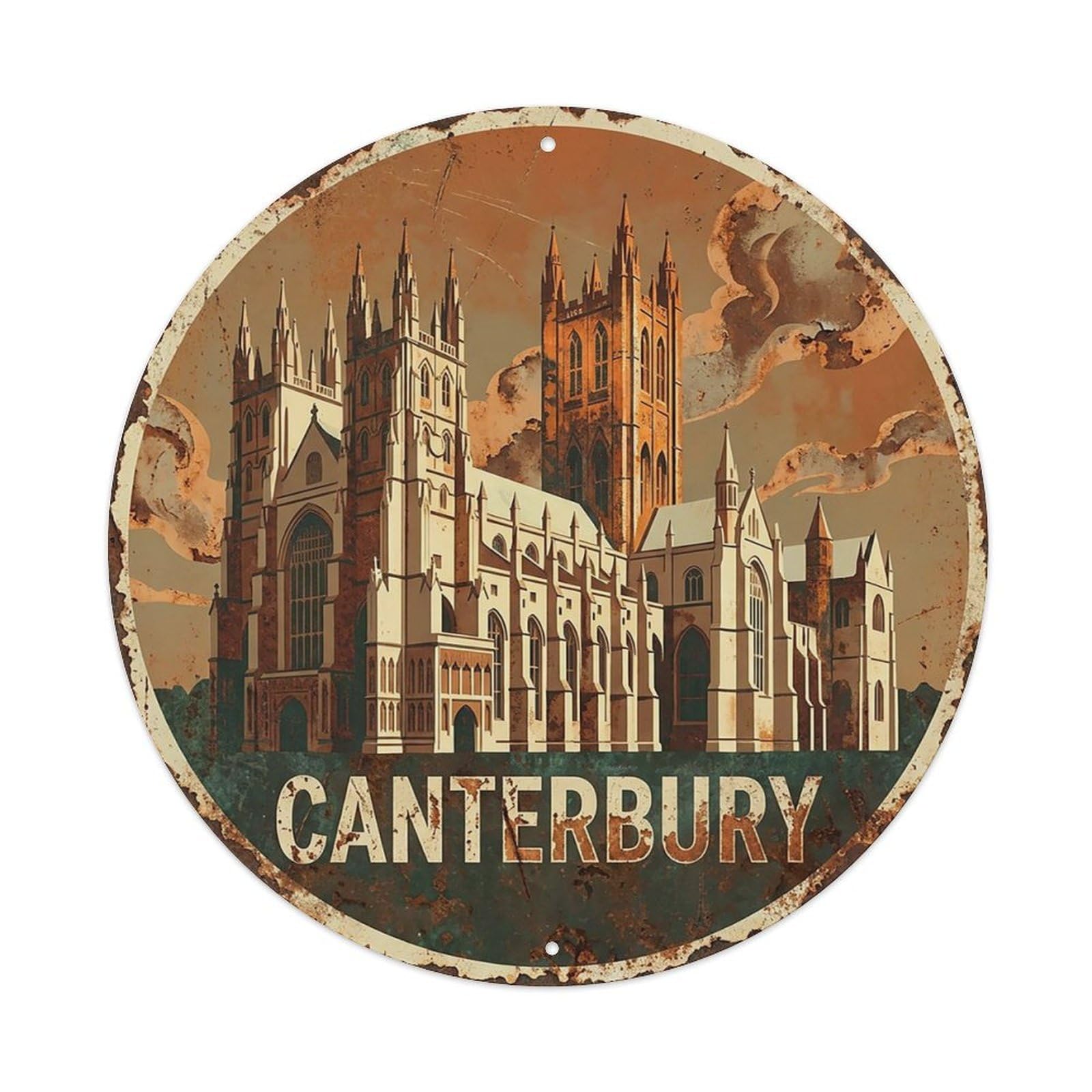 England Vintage Travel Canterbury Vintage Metal Tin Sign Plaque Wall Decor for Cafe, Club Bar, Office, Garden Metal Poster 8x8Inch