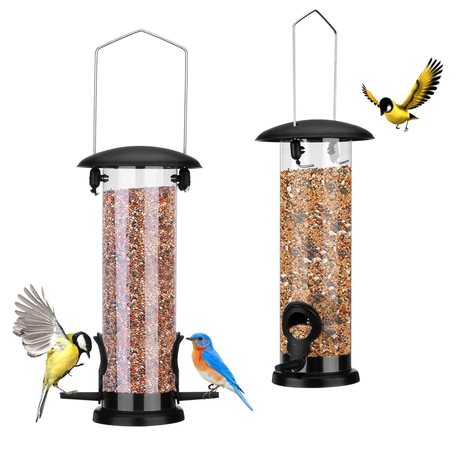 Bird Feeders for Small Birds Wild Bird Feeders for Outdoors Plastic Bird Seed Feeder Hanging for Outdoors Garden Feeding, 2PCS