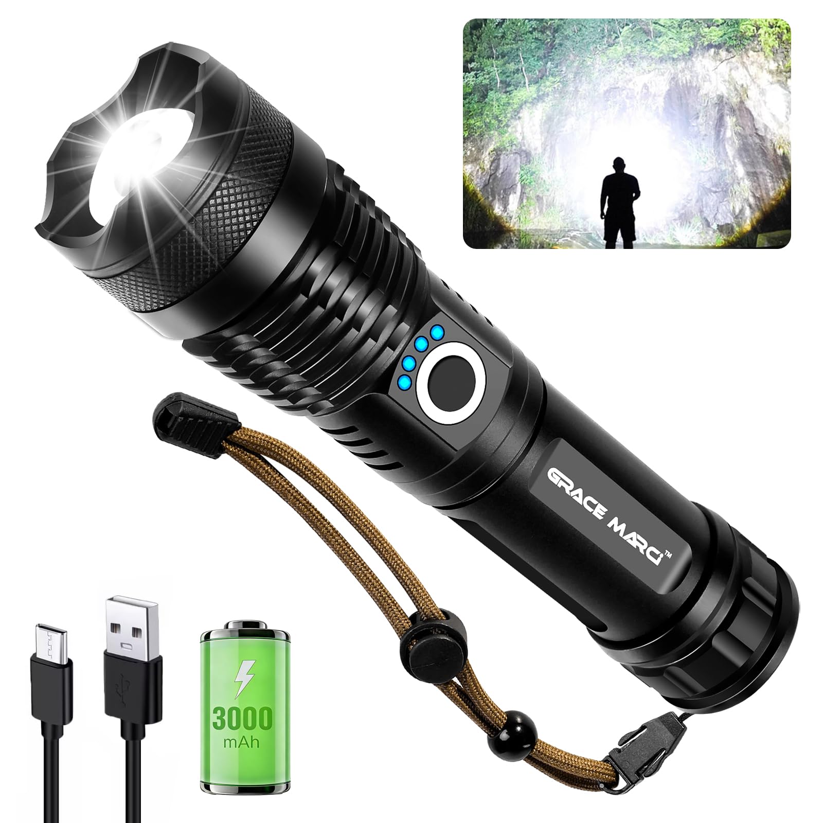 Amazon.com: High Lumen Flashlight Rechargeable, 150000 Lumens Super Bright, 5 Modes & Adjustable Focus Zoomable, IP55 Waterproof & Shockproof Tactical Flashlight for Camping, Hiking, Emergency, Outdoor : Sports & Outdoors Amazon.com: High Lumen Flashlight Rechargeable, 150000 Lumens Super Bright, 5 Modes & Adjustable Focus Zoomable, IP55 Waterproof & Shockproof Tactical Flashlight for Camping, Hiking, Emergency, Outdoor : Sports & Outdoors