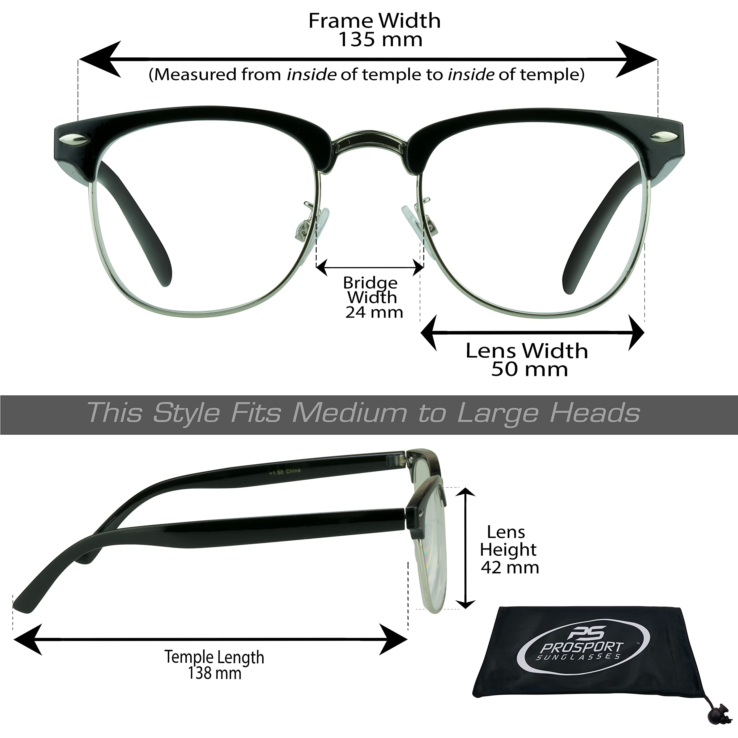 proSPORT Multifocal Progressive 3 Magnifications in 1 Lens No Line Computer Gaming Reading Glasses for Men & Women (Kennedy - Black/Med to Large, 2.50, multiplier_x)